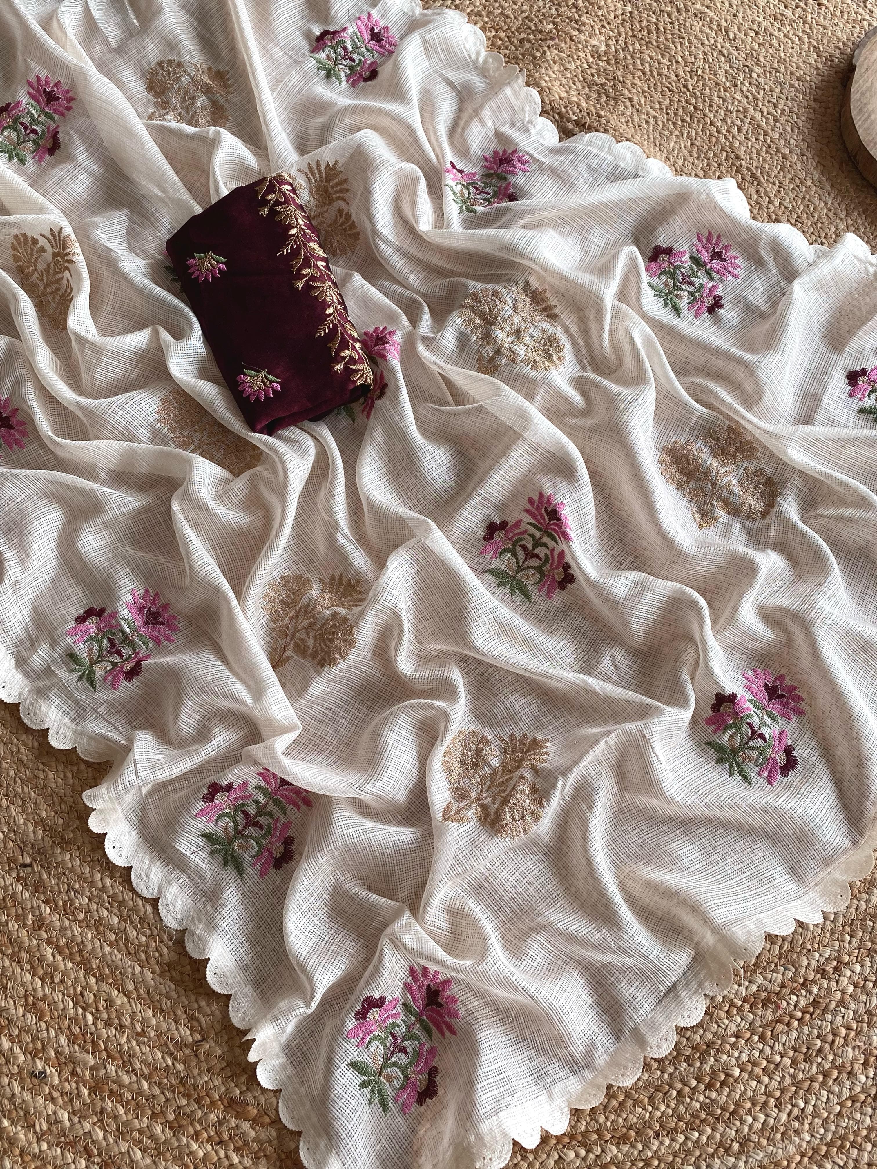 Stunning Kota Doriya Off White Color Saree