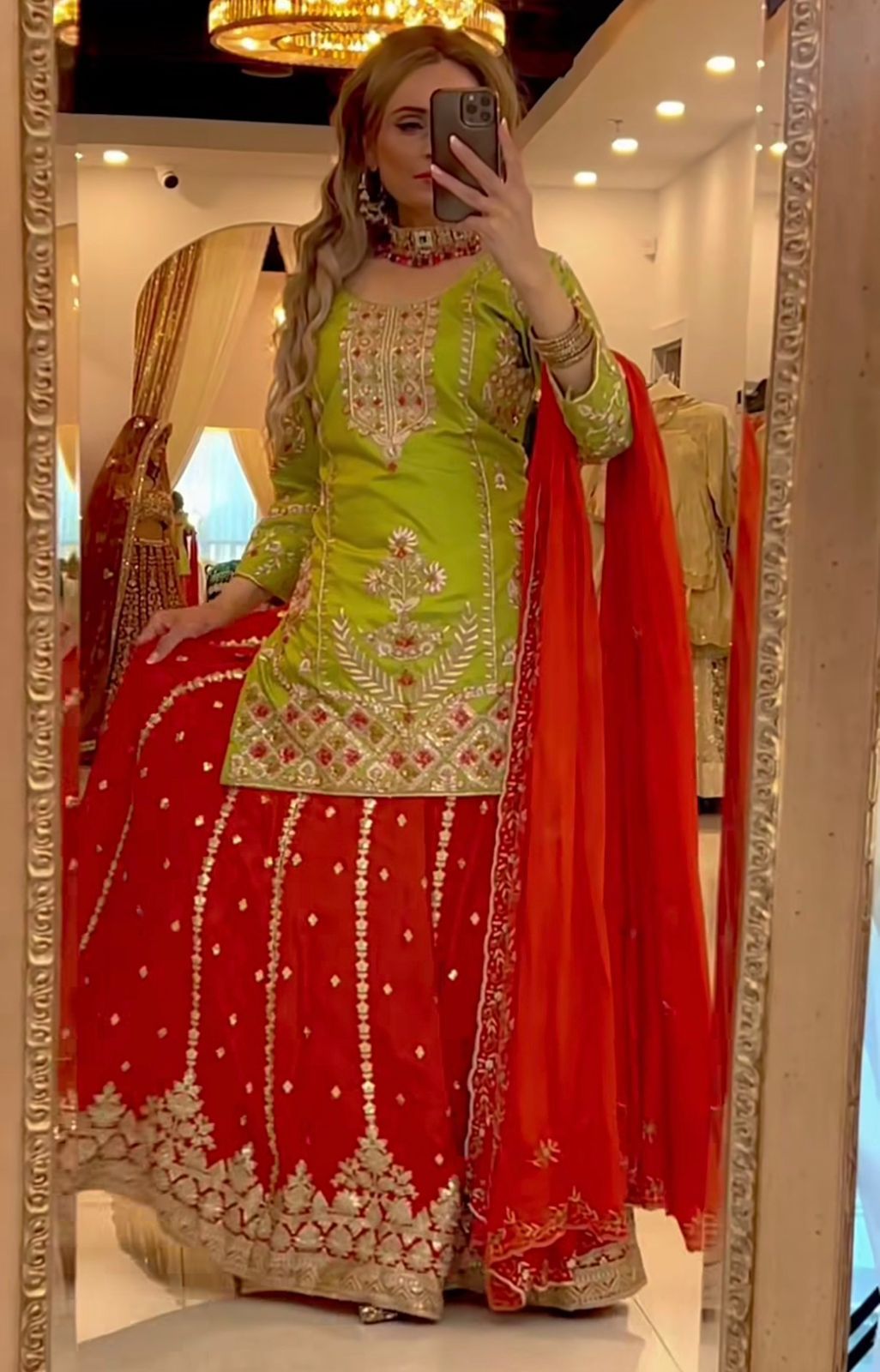 Beautiful Green Georgette Sequence Work Palazzo Suit