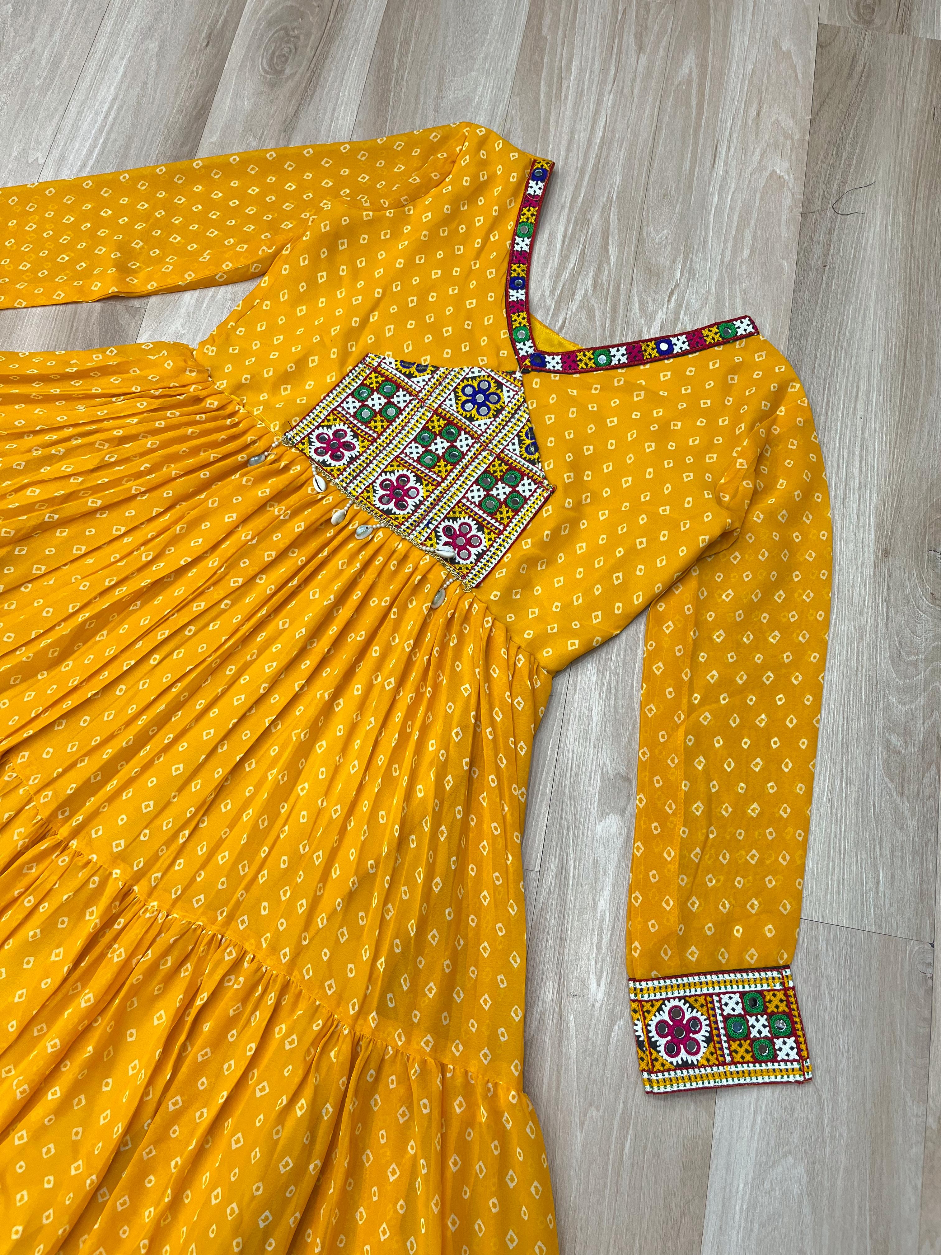 Lovely Yellow Color Bandhani Print Navratri Special Gown