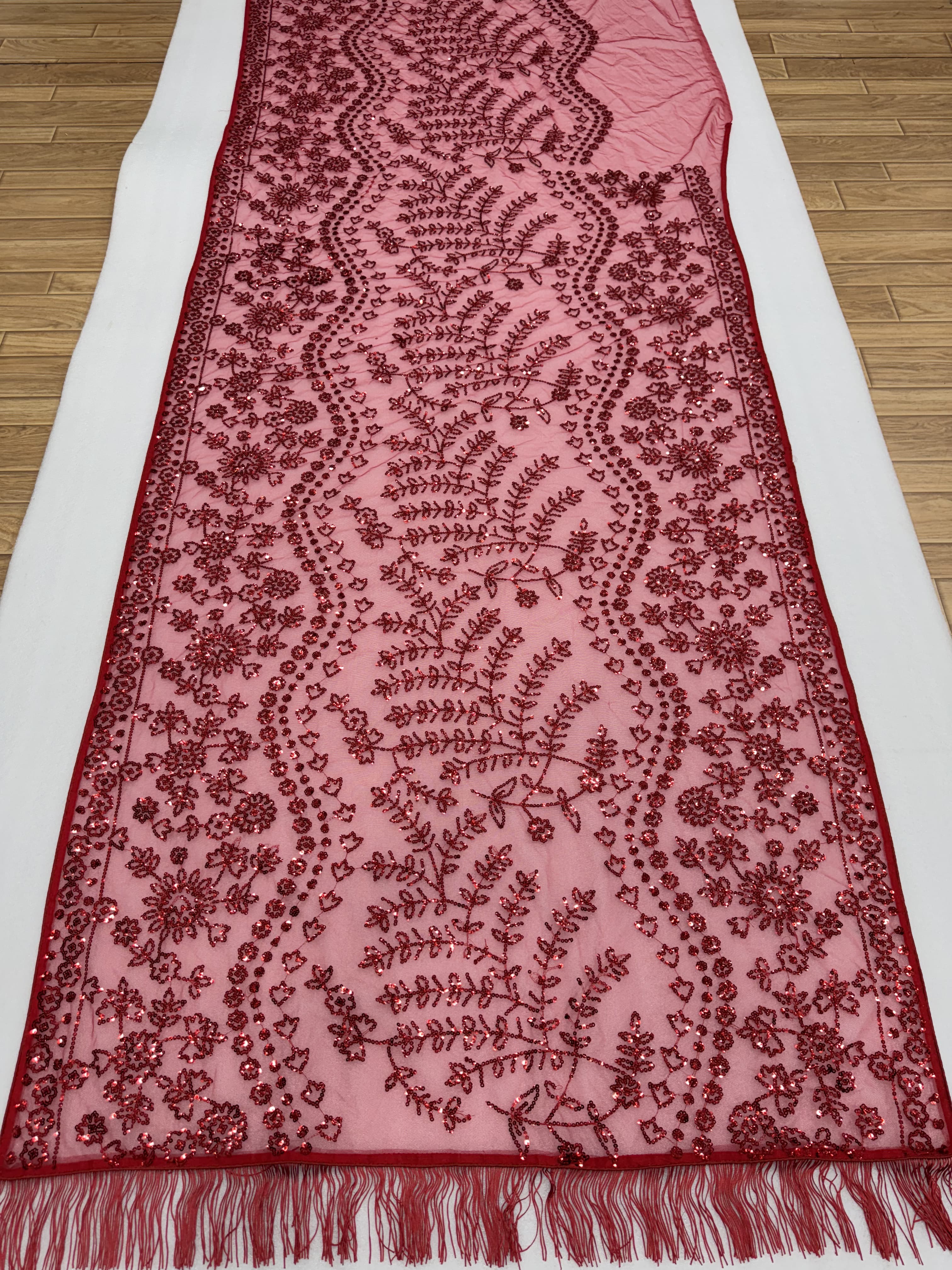 Butterfly Net Red Color Sequence Work Saree