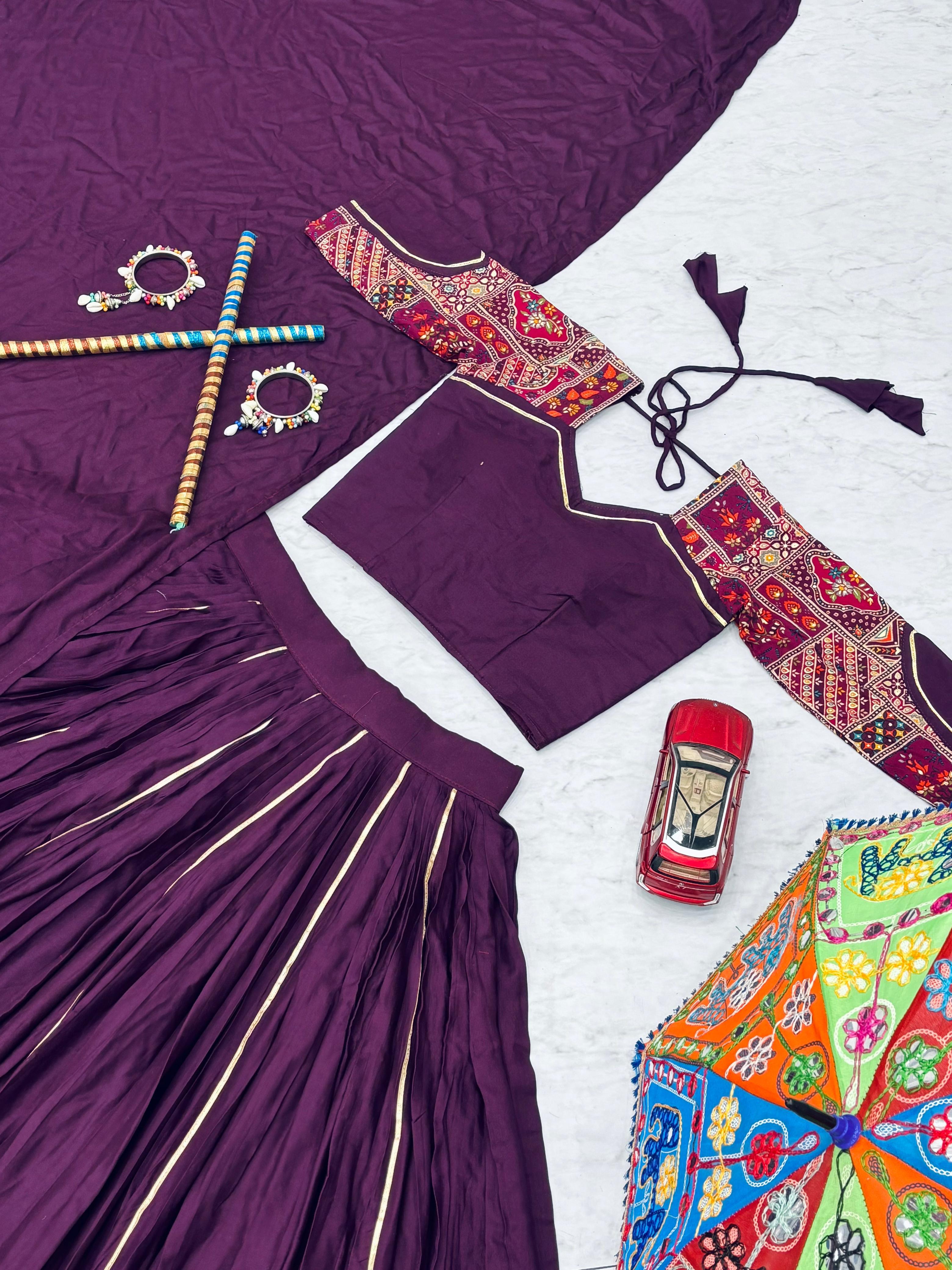 Navratri Look Gamathi Work Wine Color Beautiful Lehenga Choli