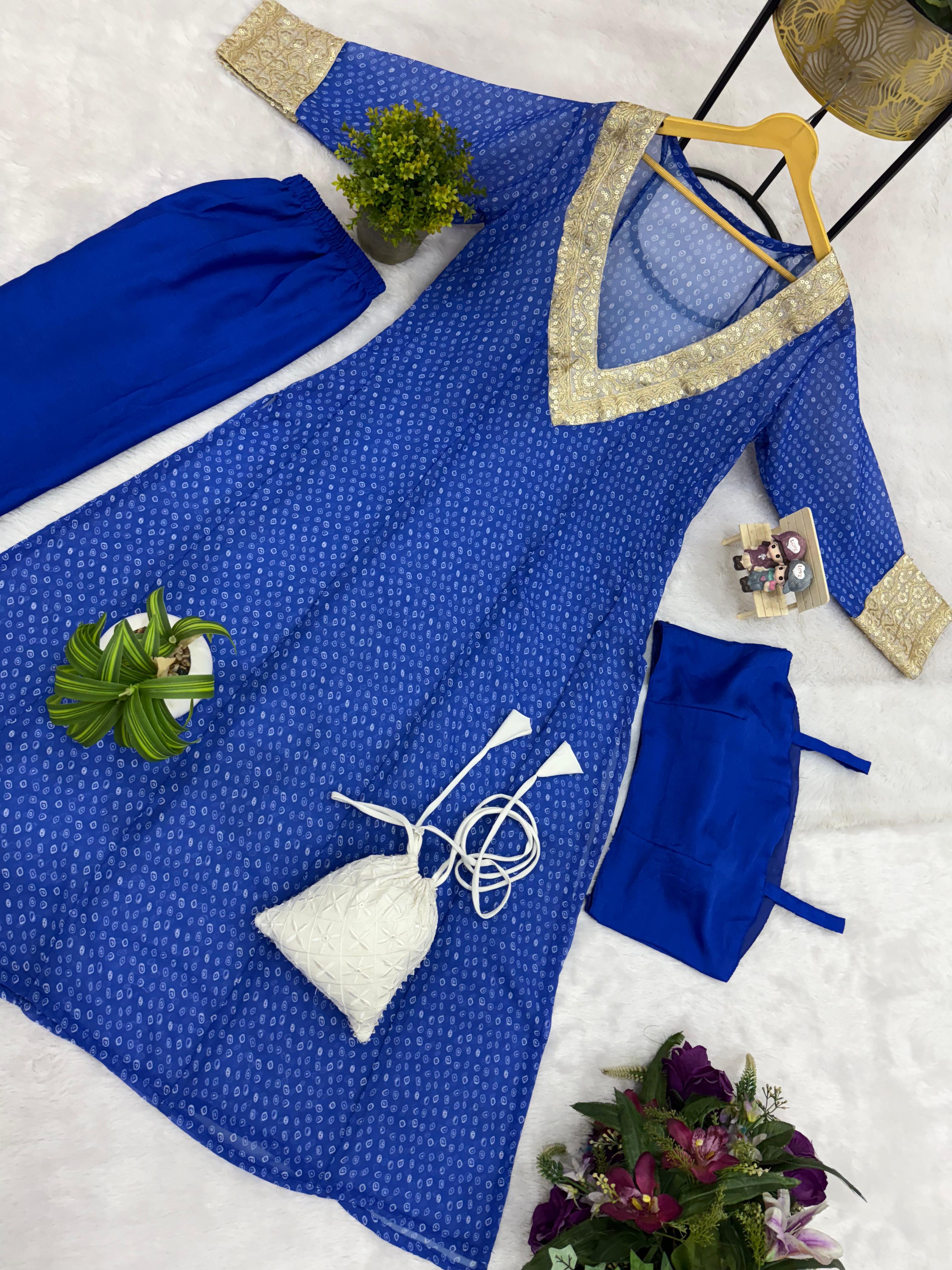Blue Color Georgette Printed Innovative Suit Set