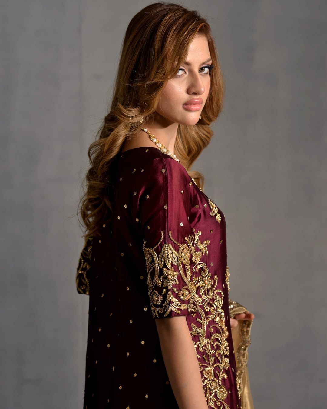 Stylish Maroon Satin Sequence Work Salwar Suit