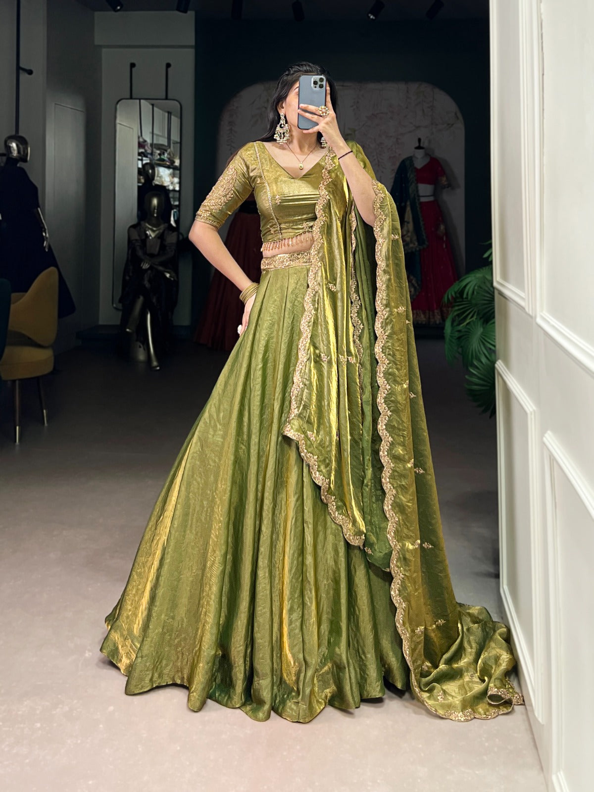 Shining Sequence Work Mehndi Color Lehenga Choli