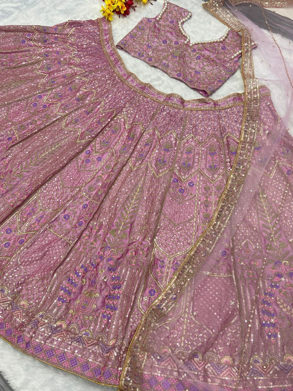 Amazing Kasturi Silk Pink Color lehenga choli