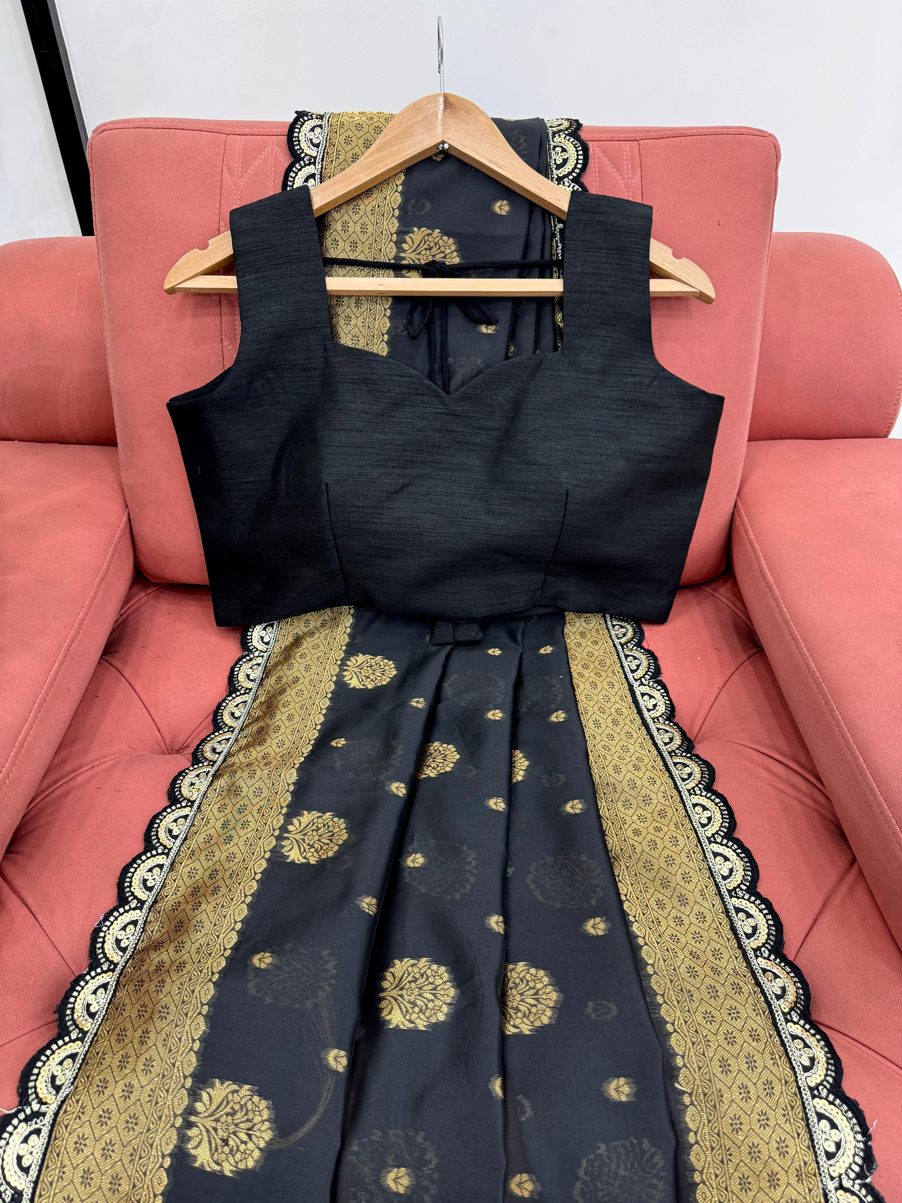 Preferable Sequence Lace Work Black Color Saree