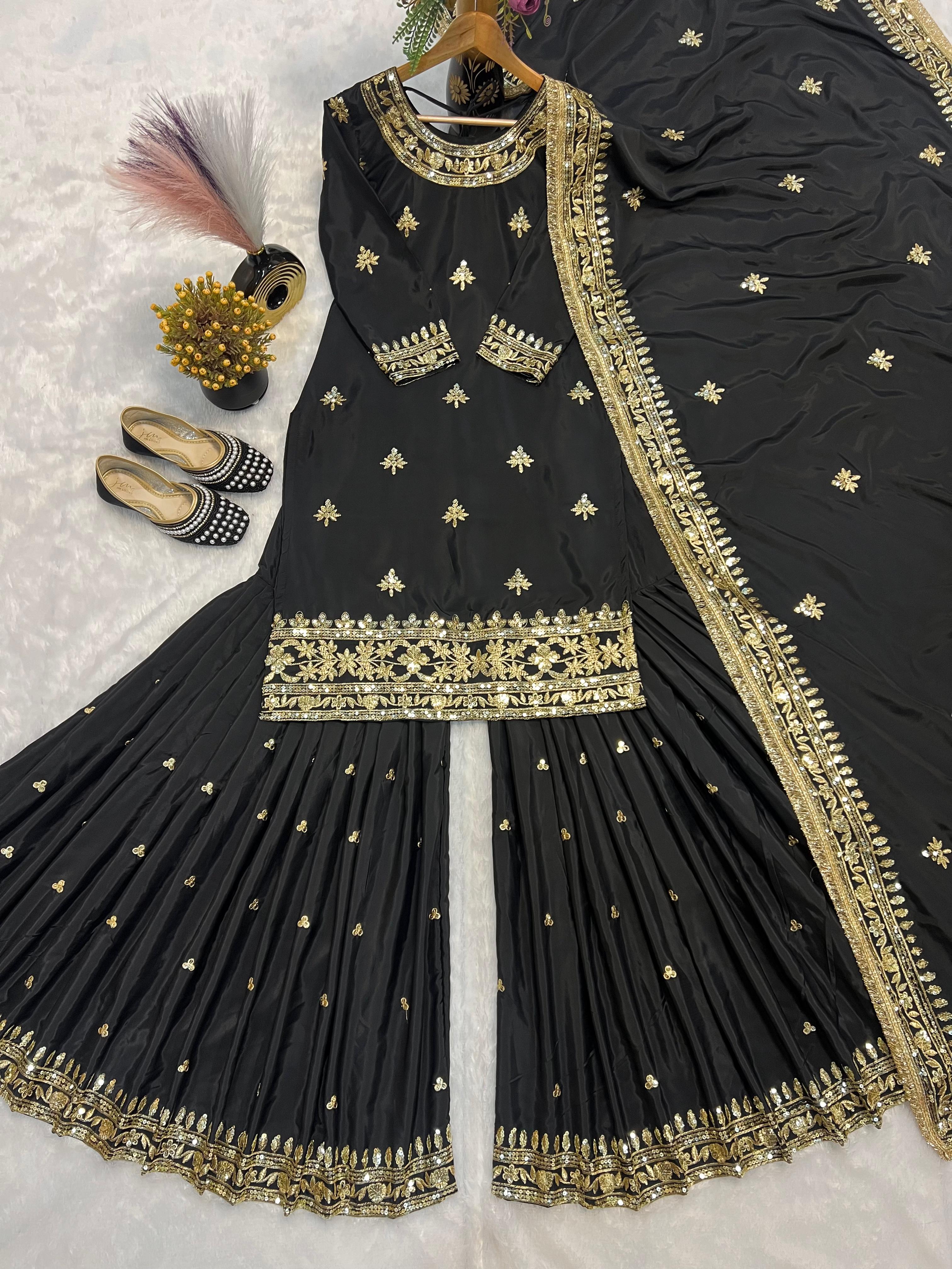 Black Color Heavy Work Stunning Sharara Suit