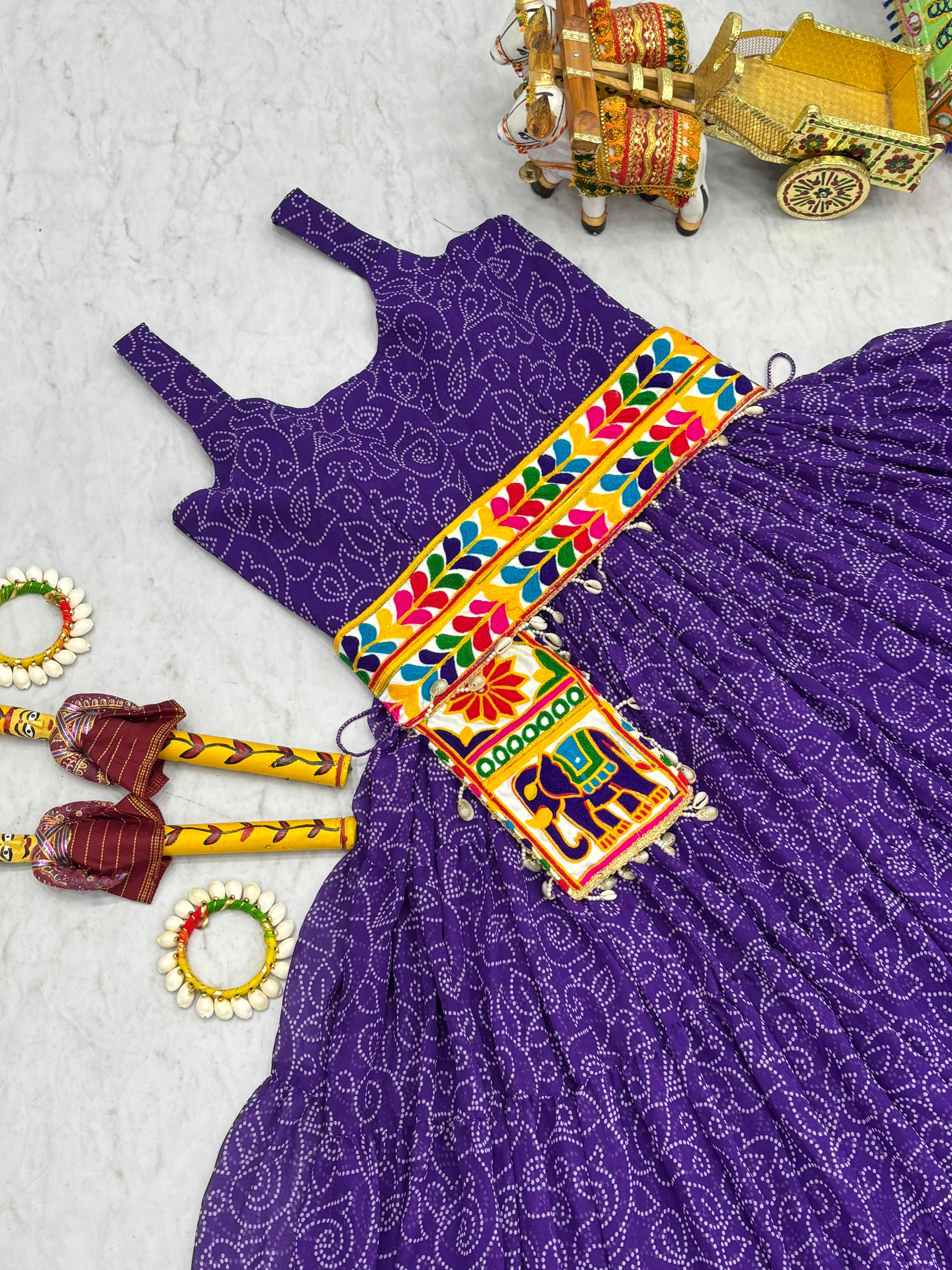 Bandhani Print Purple Color Navratri Gown