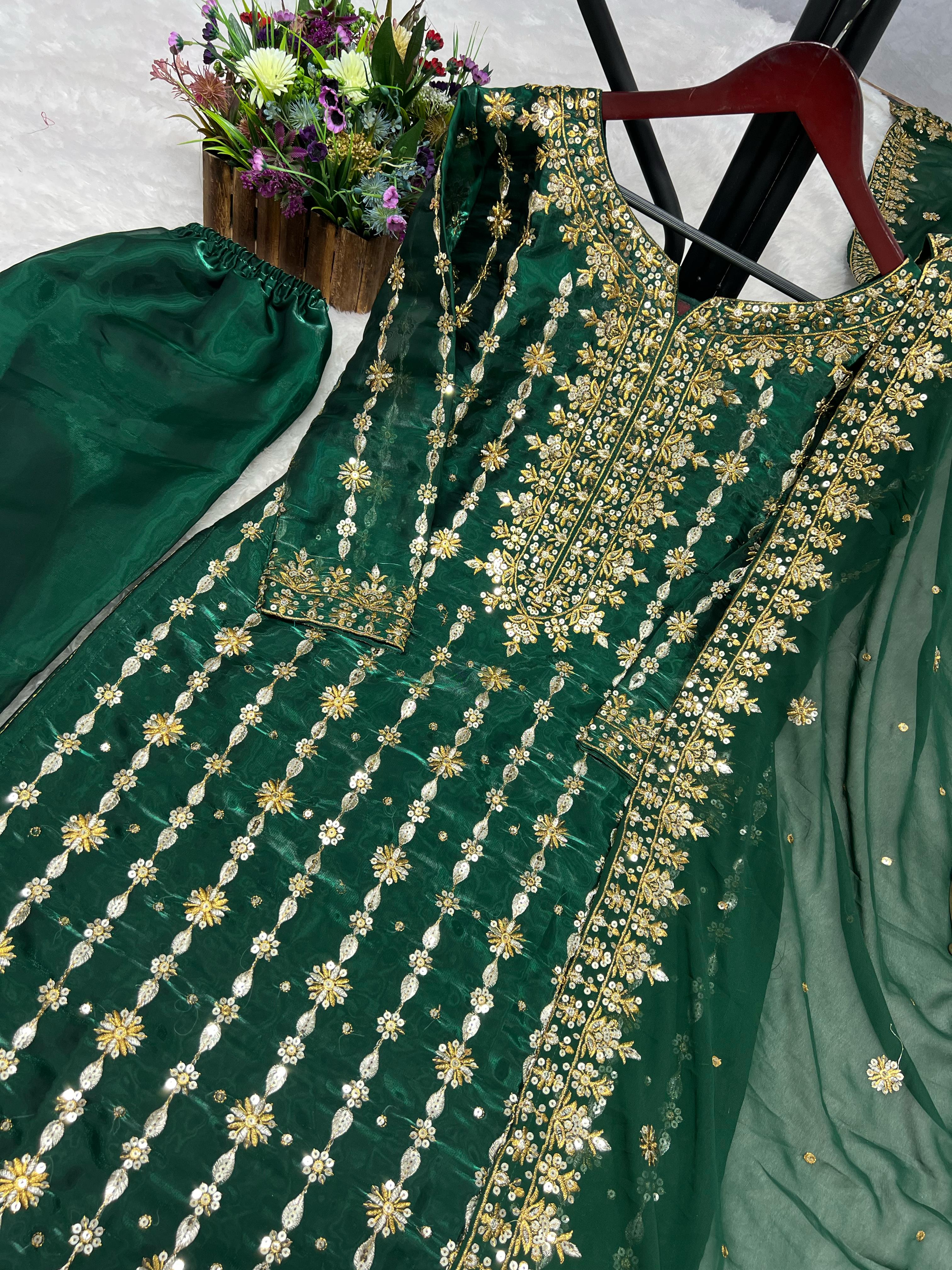 Designer Jimmy Chu Green Color Salwar Suit