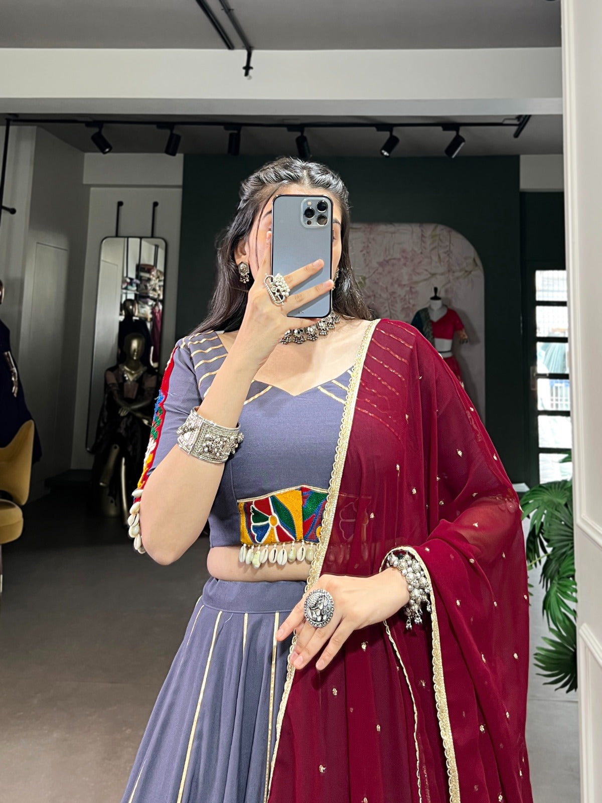 Gray Color Gotta Patti Touch Navratri Lehenga Choli Set