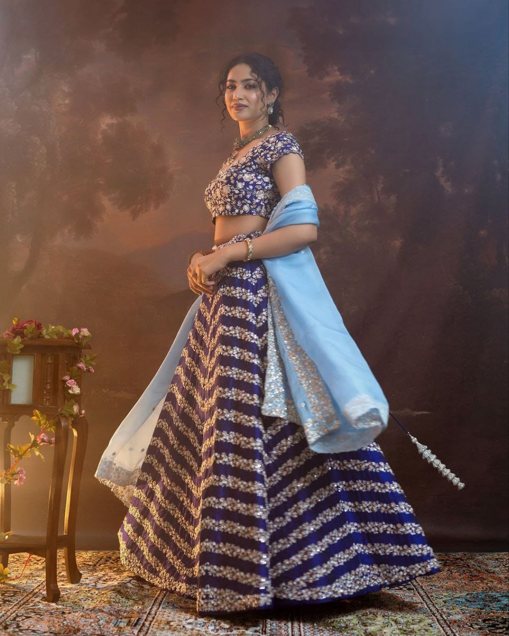 Glimmering Embroidery Work Blue Color Lehenga Choli
