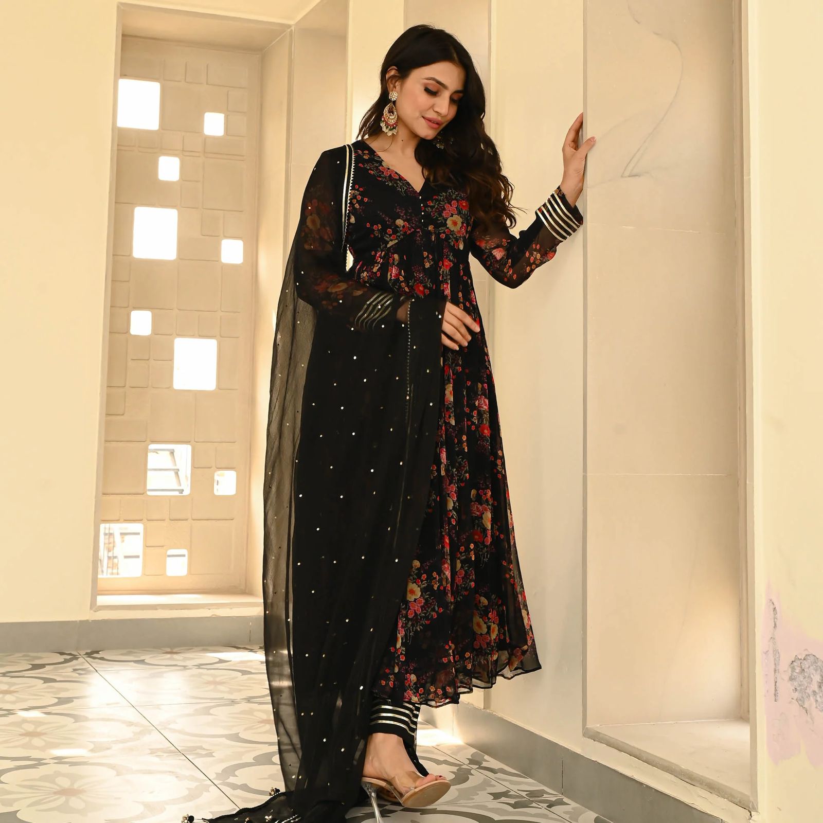 Fabulous Georgette Black Color Anarkali Gown