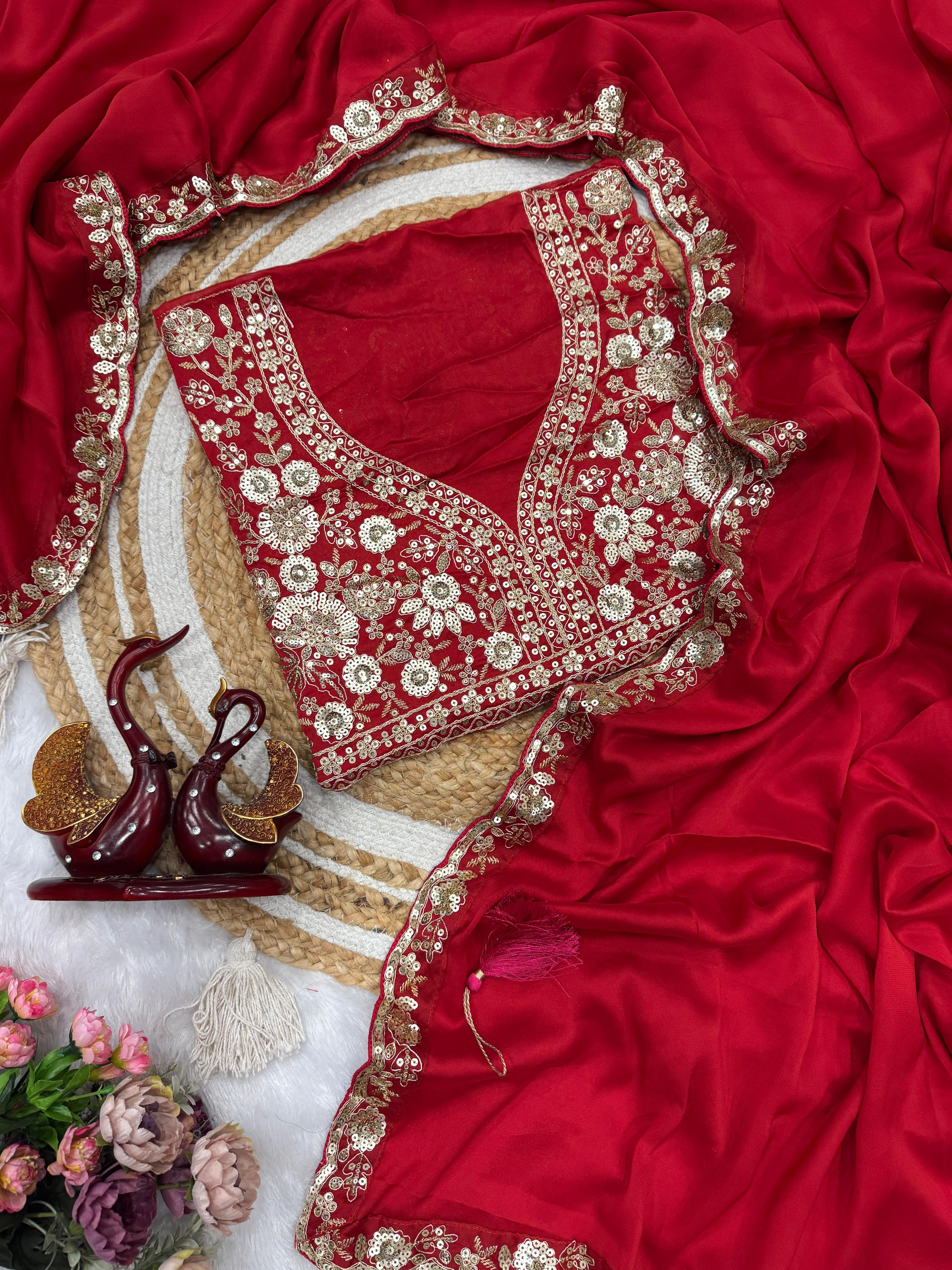 Admiring Red Color Rangoli Silk Sequence Saree