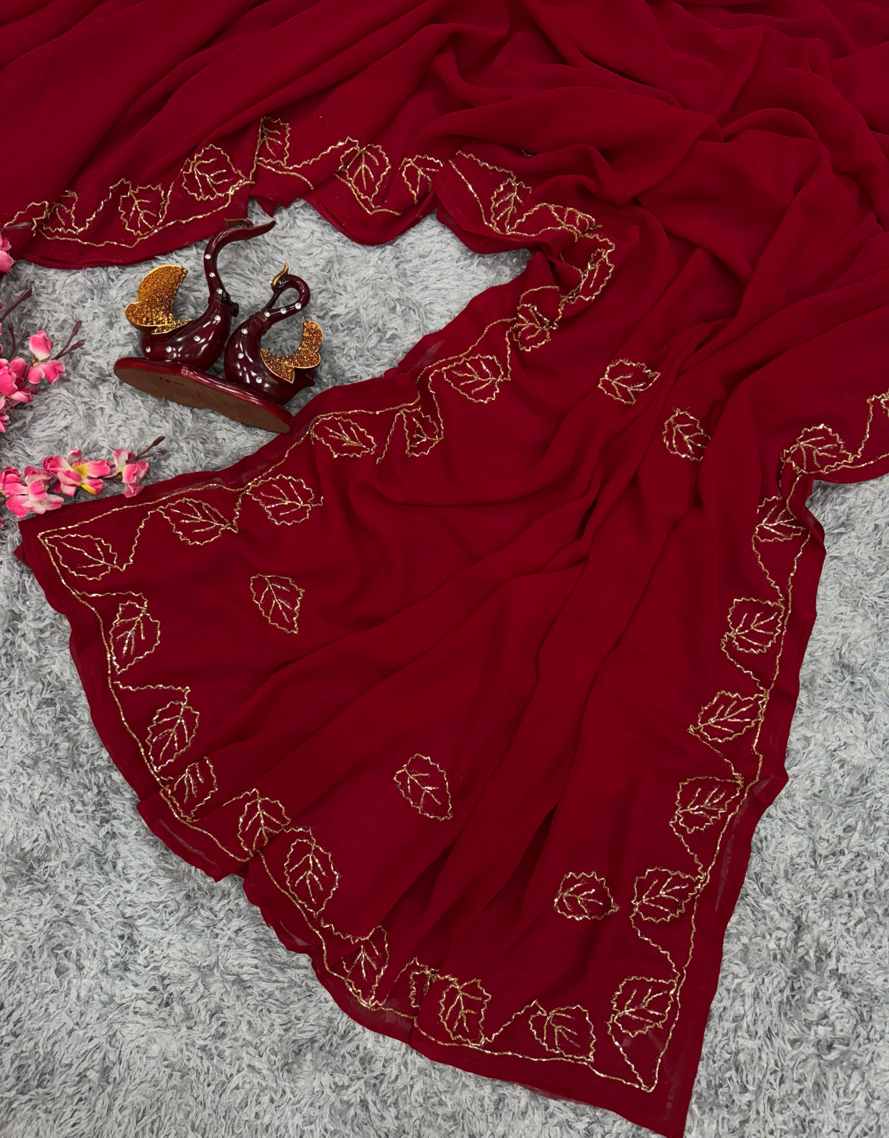 Fabulous Georgette Red Color Saree