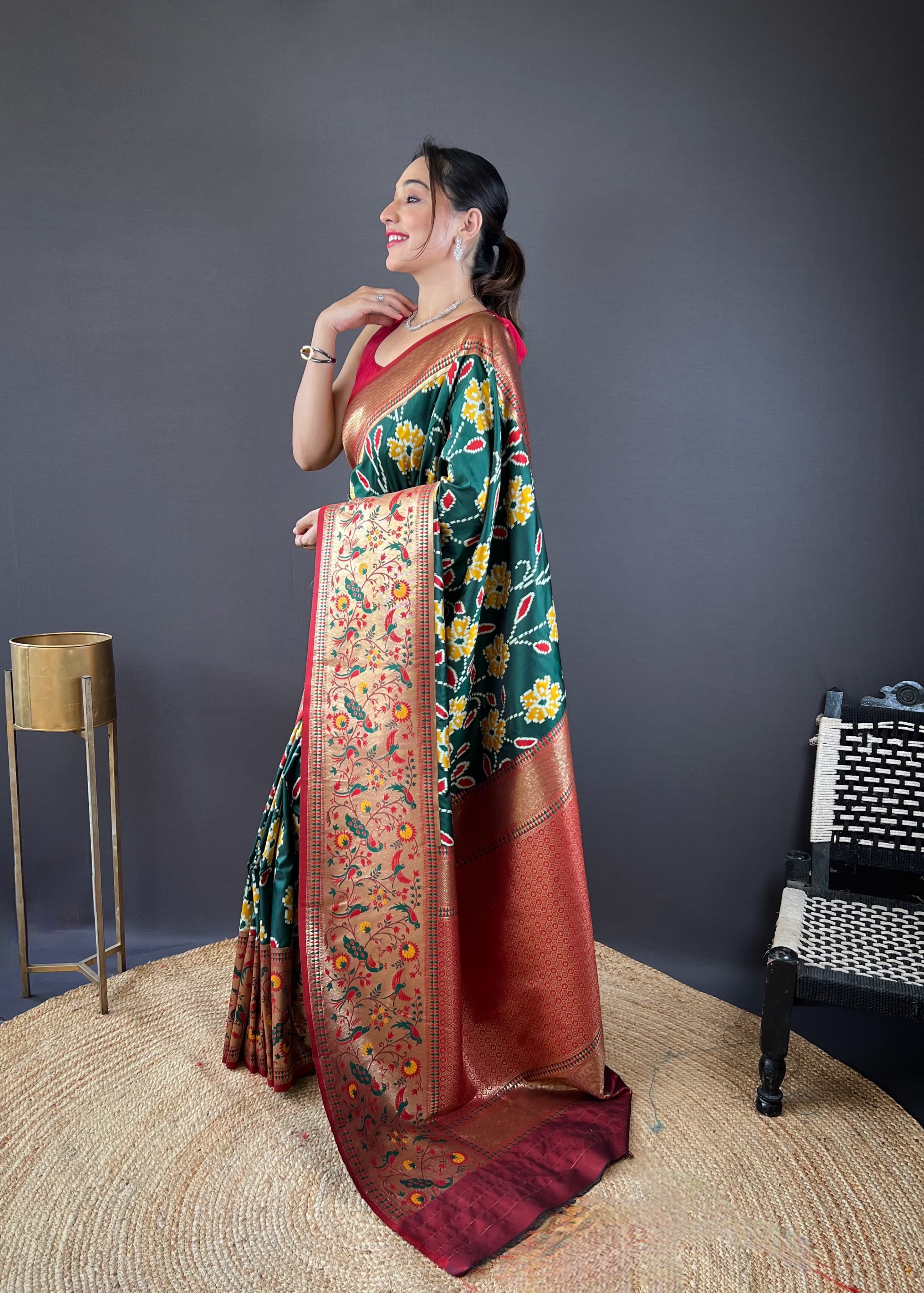 Adorable Silk Patola Weaving Green Color Saree