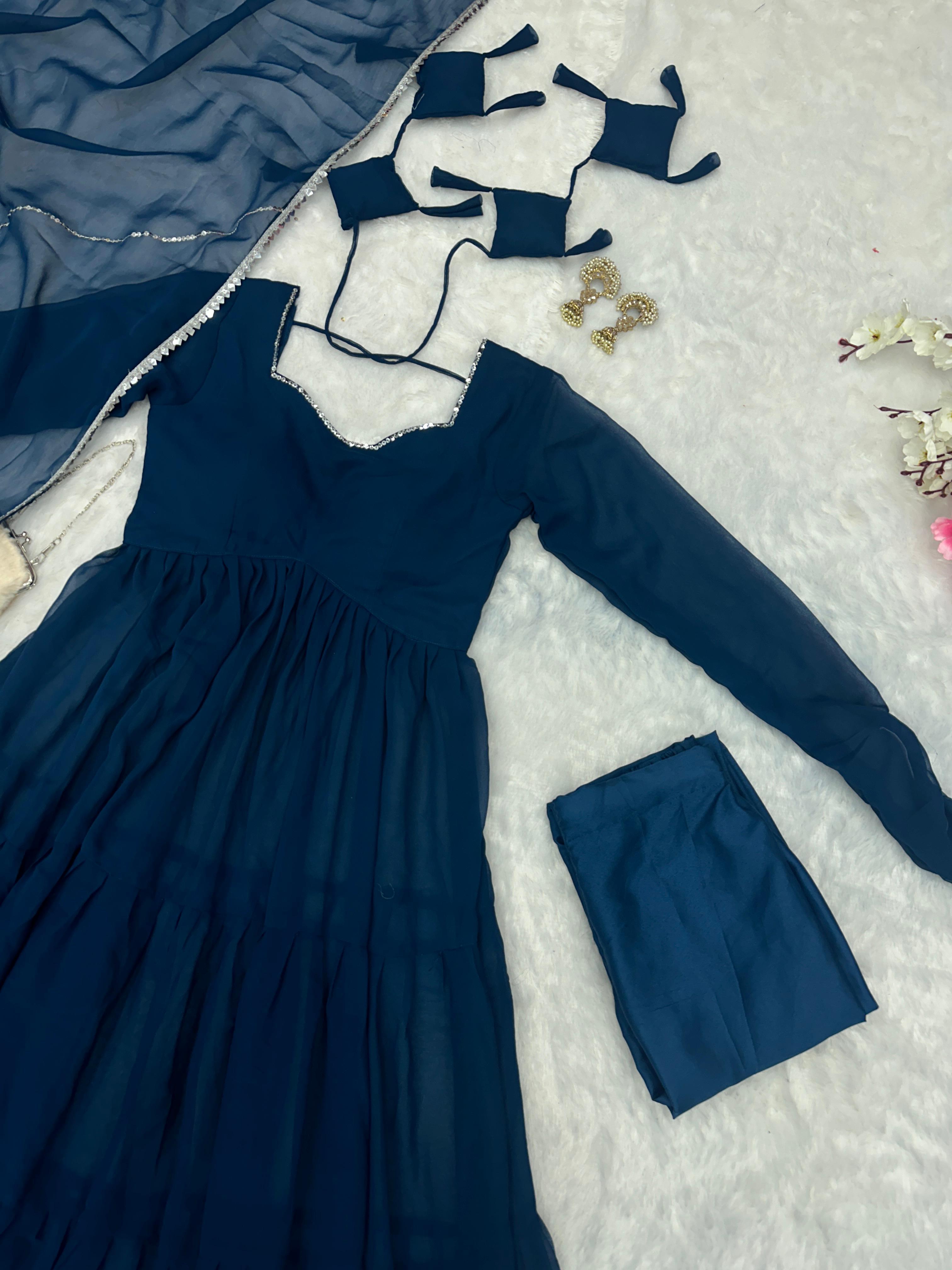 Fancy Blue Georgette Anarkali Gown