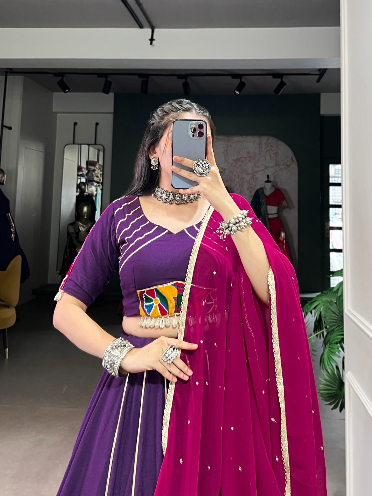 Purple Color Gotta Patti Touch Navratri Lehenga Choli Set