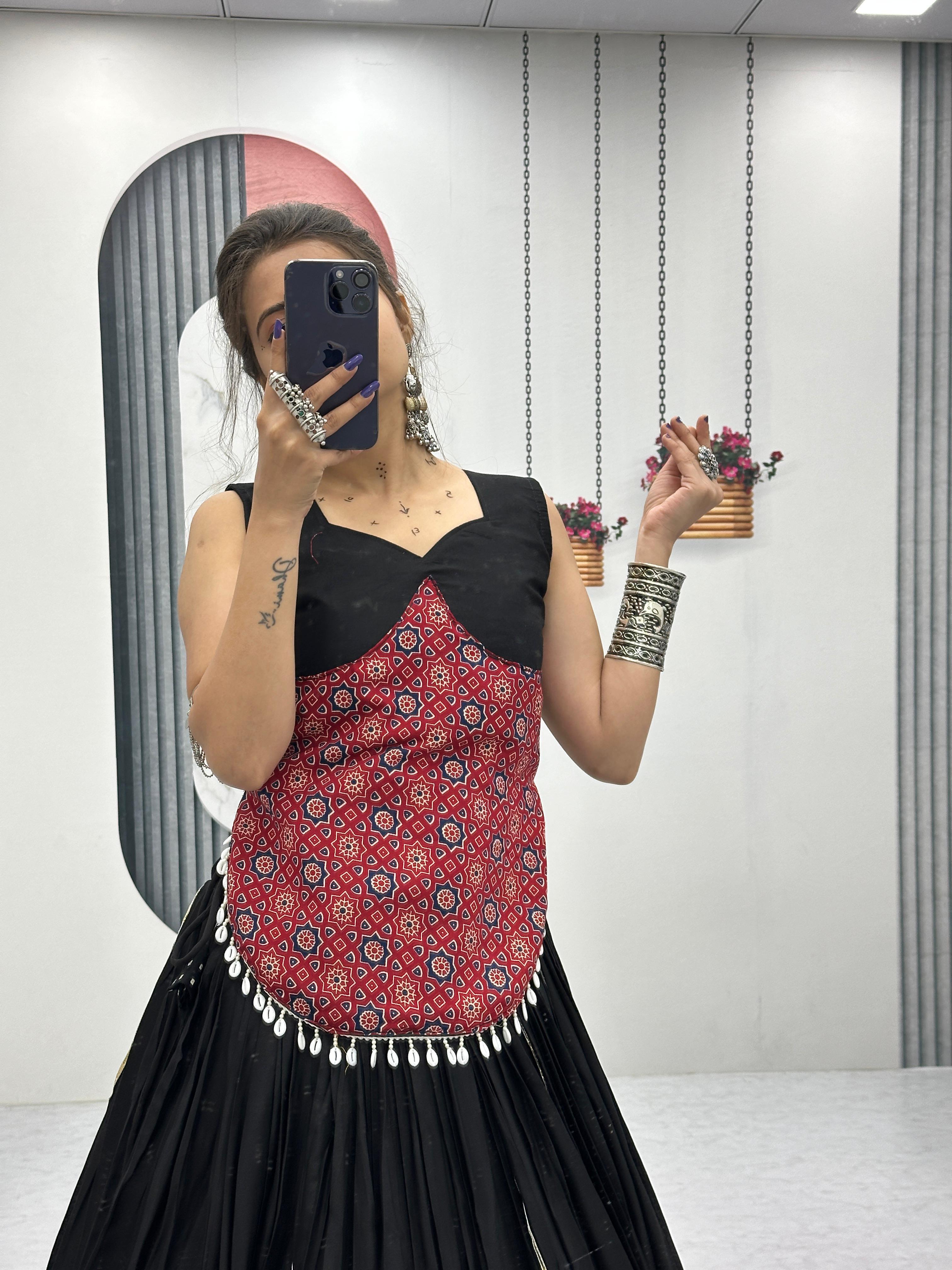 Black Color Navratri Collection Ajarakh Print Lehenga Choli