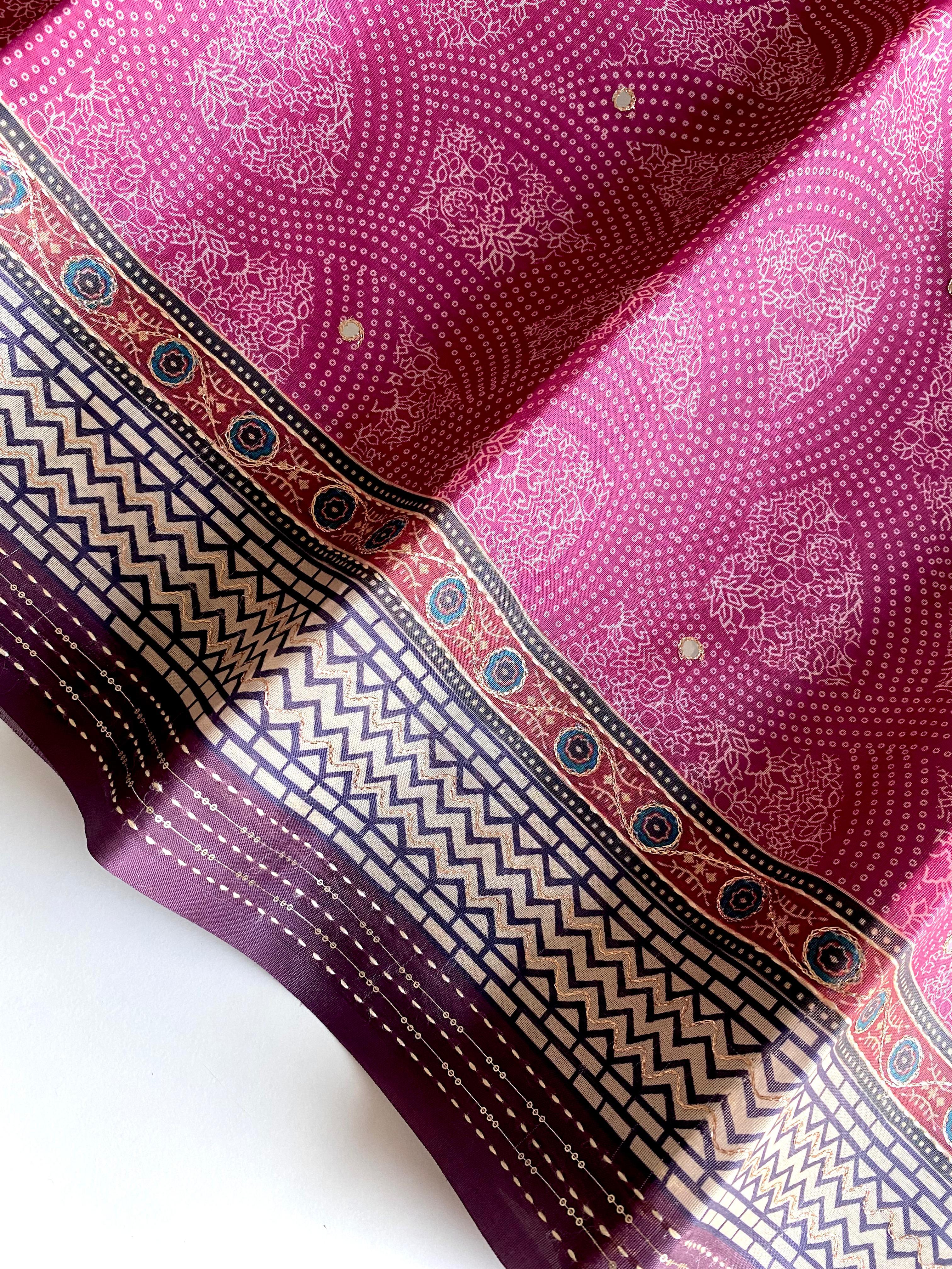 Elegant Bandhani Prints Wine Color Saree