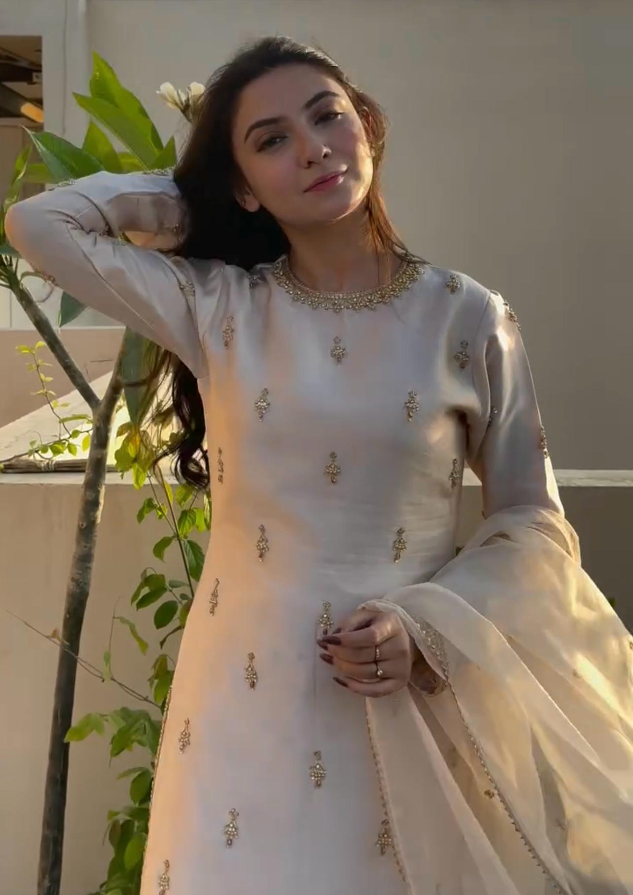 Delightful Embroidery Work Cream Color Palazzo Suit