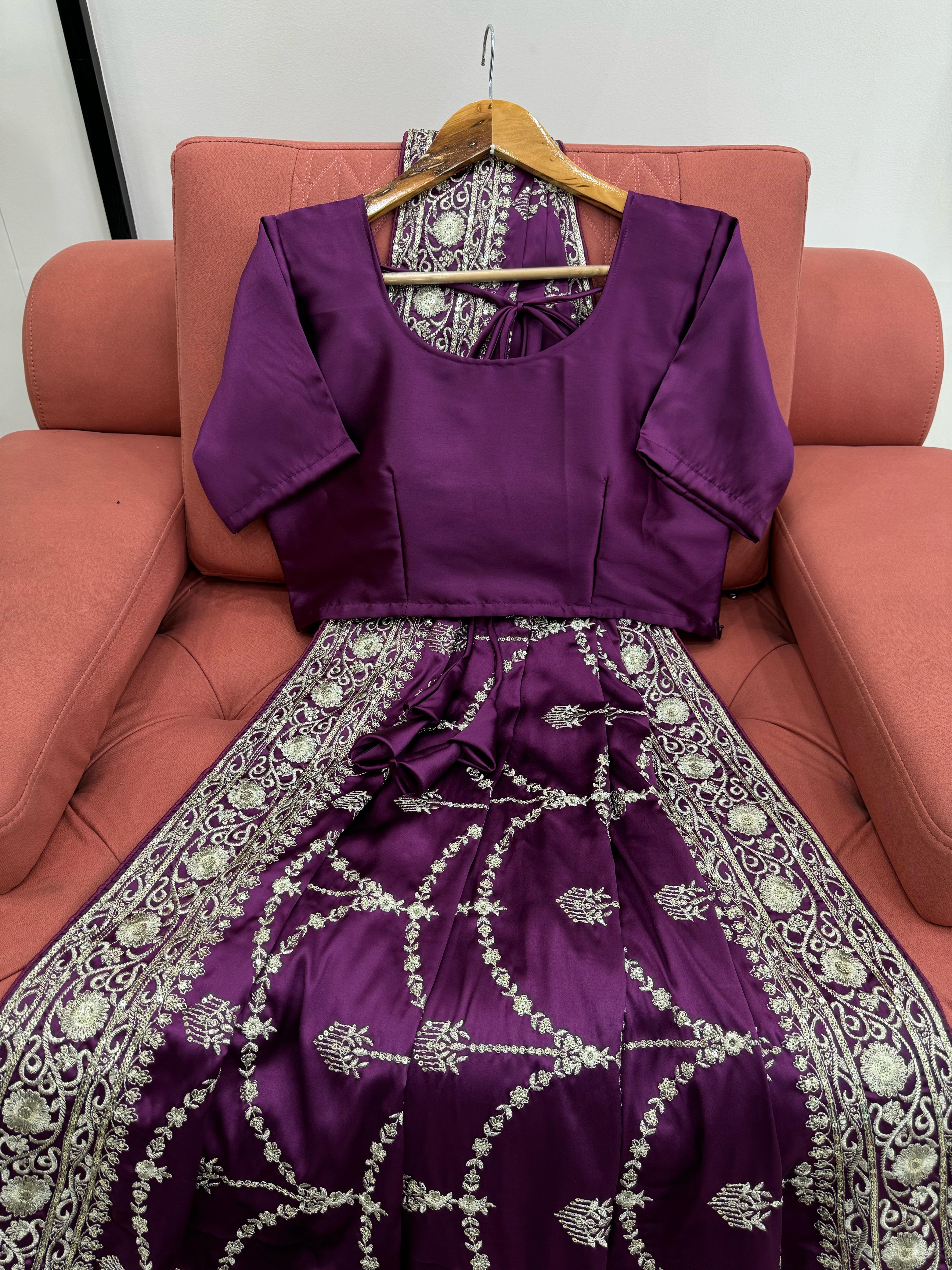 Superhit Satin Silk Wine Color Saree
