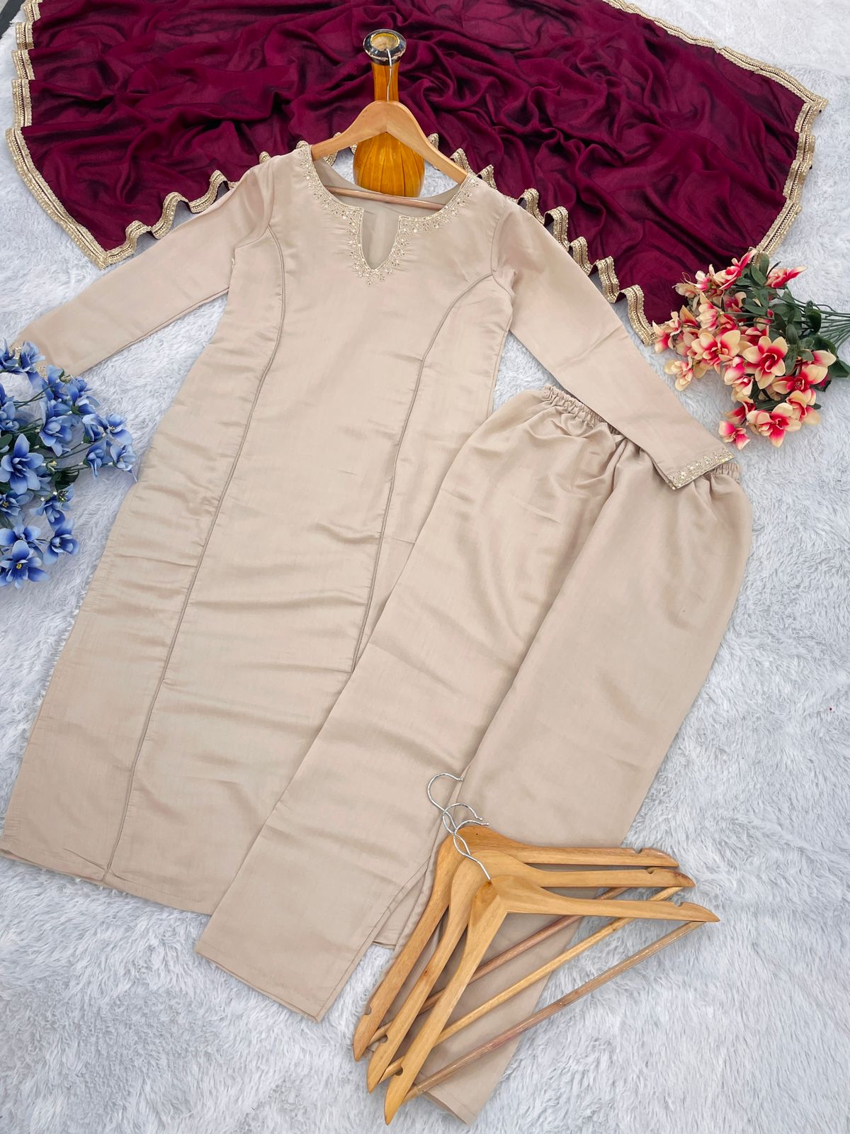 Trendy Roman Beige Color Salwar Suit