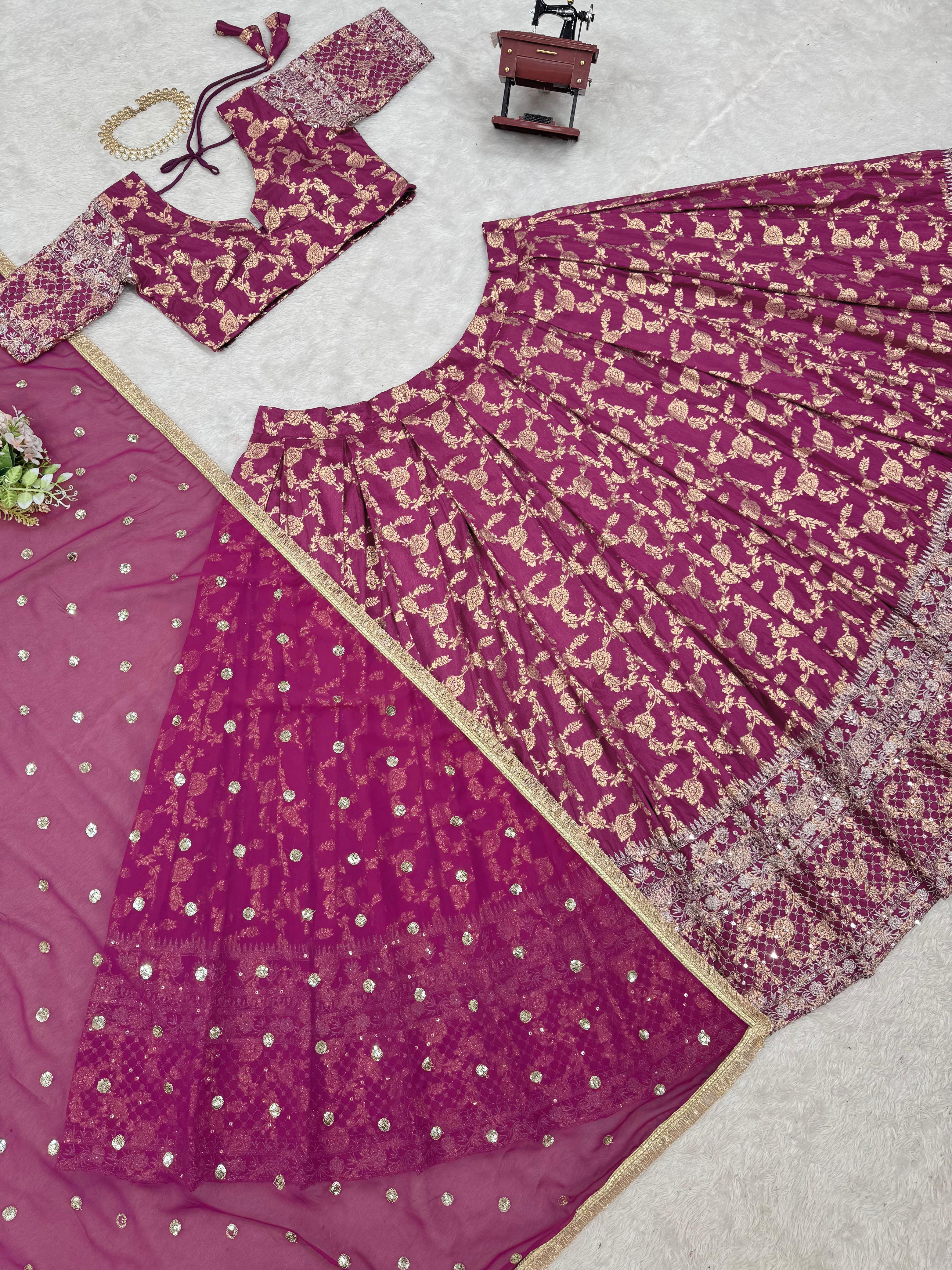 Occasion Wear Jacquard Work Pink Color Lehenga Choli