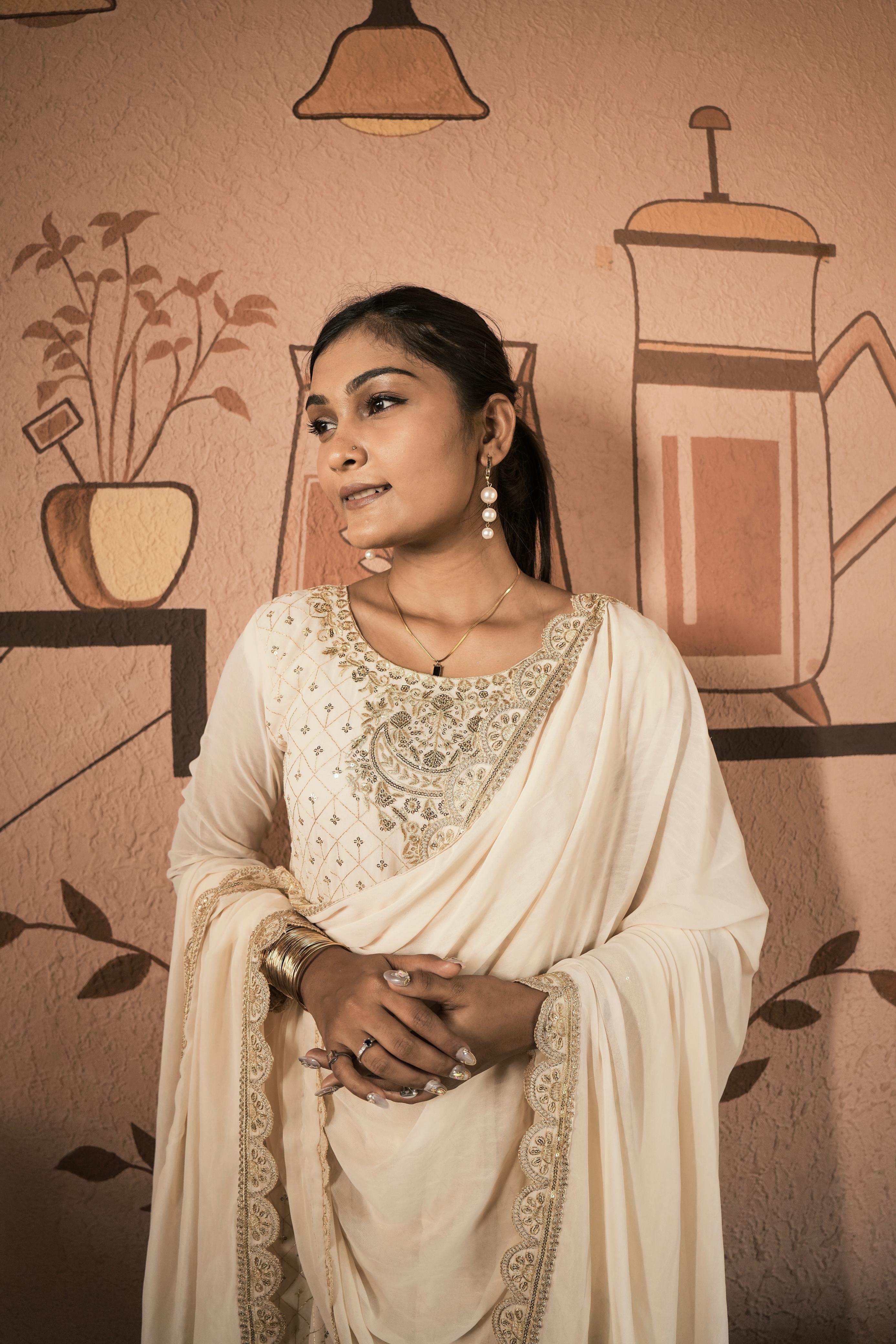 Alluring White Georgette Embroidery Work Gown