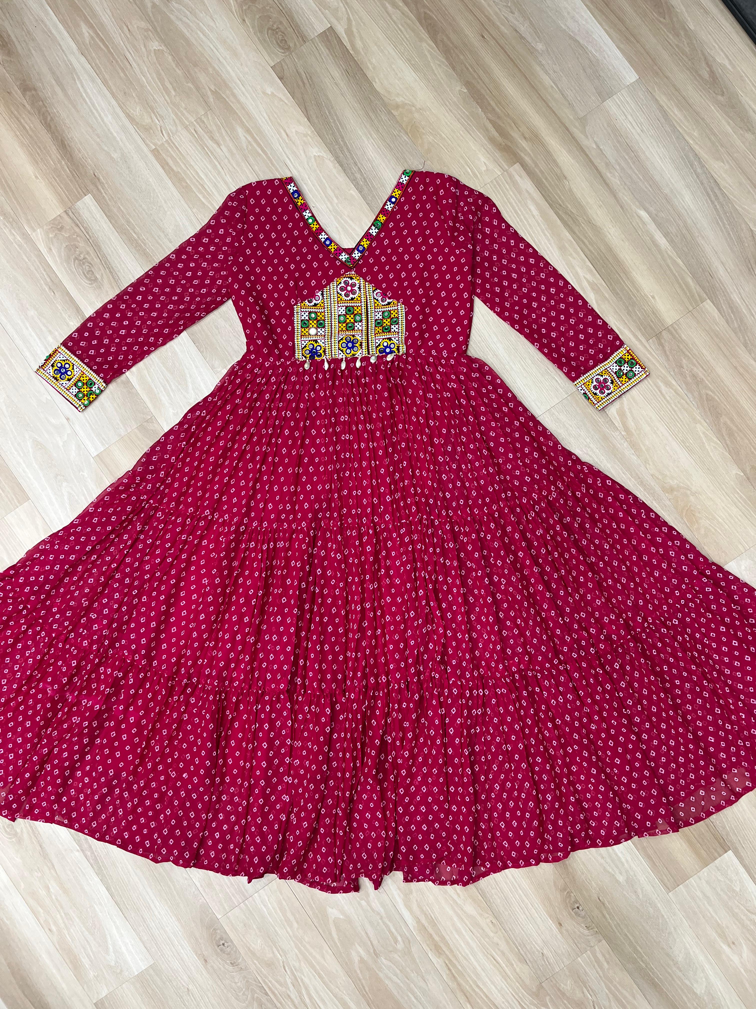 Lovely Pink Color Bandhani Print Navratri Special Gown