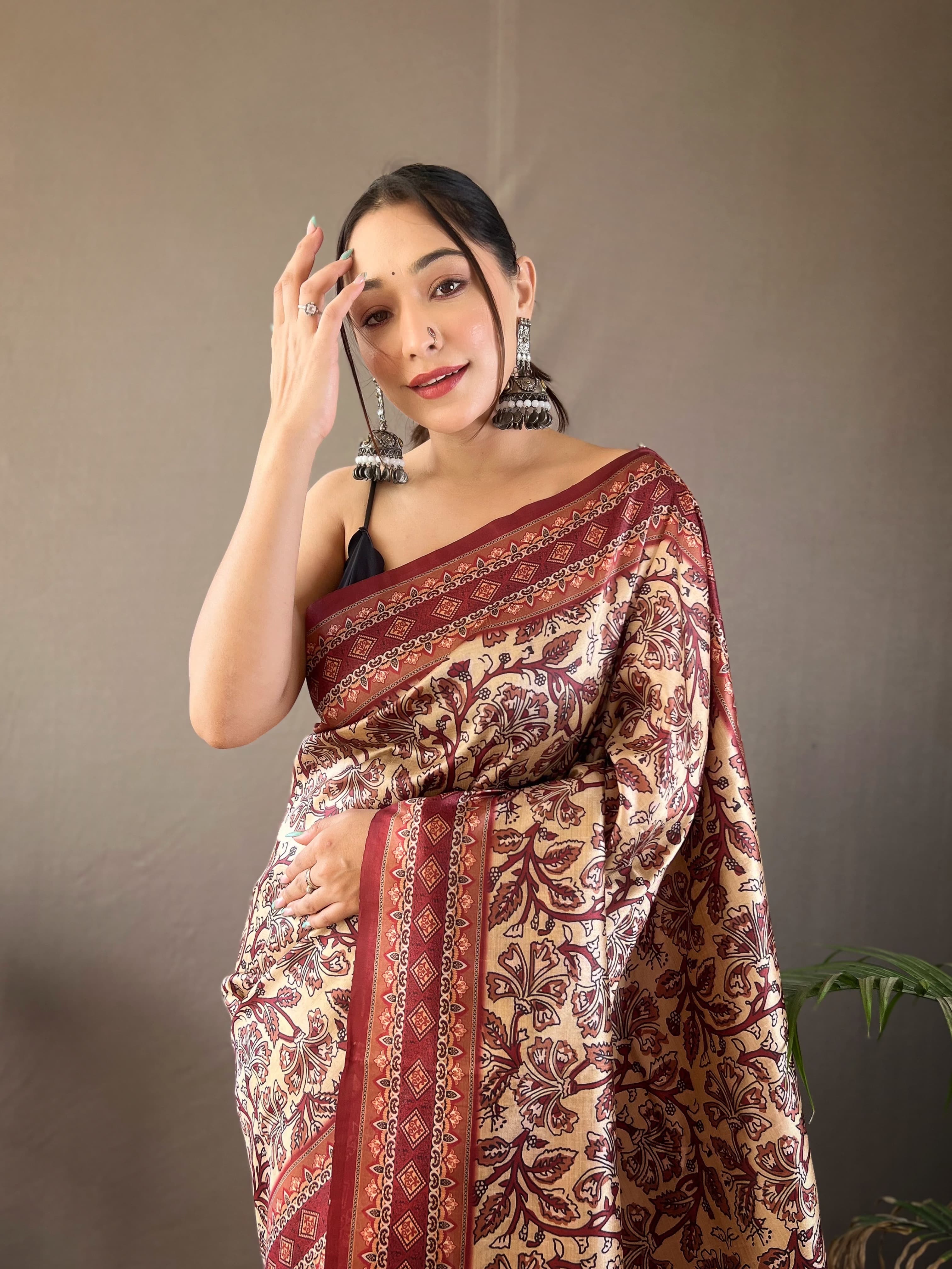 Opulent Beige Color Digital Print Saree
