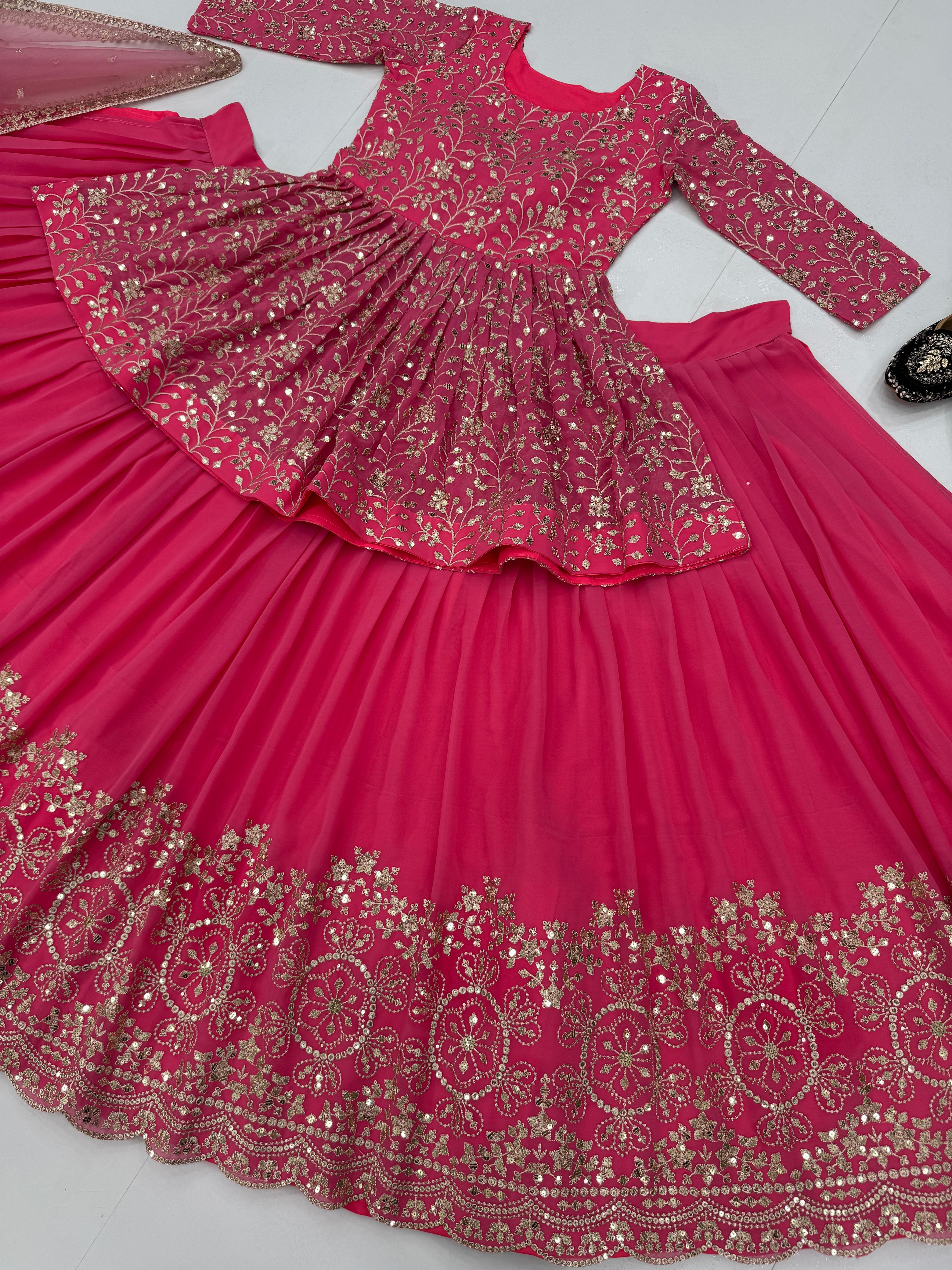Wedding Wear Heavy Work Pink Color Top With Lehenga
