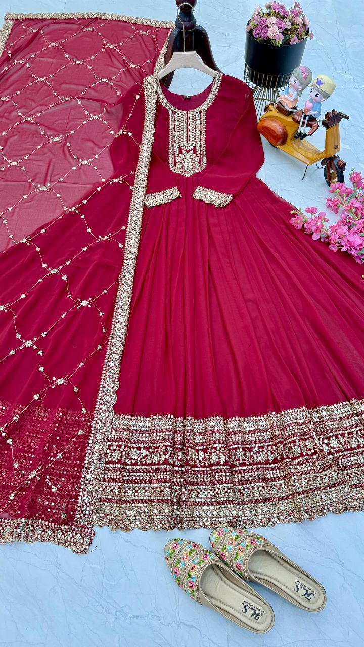 Red Color Sequence Work Festive Wear Gown