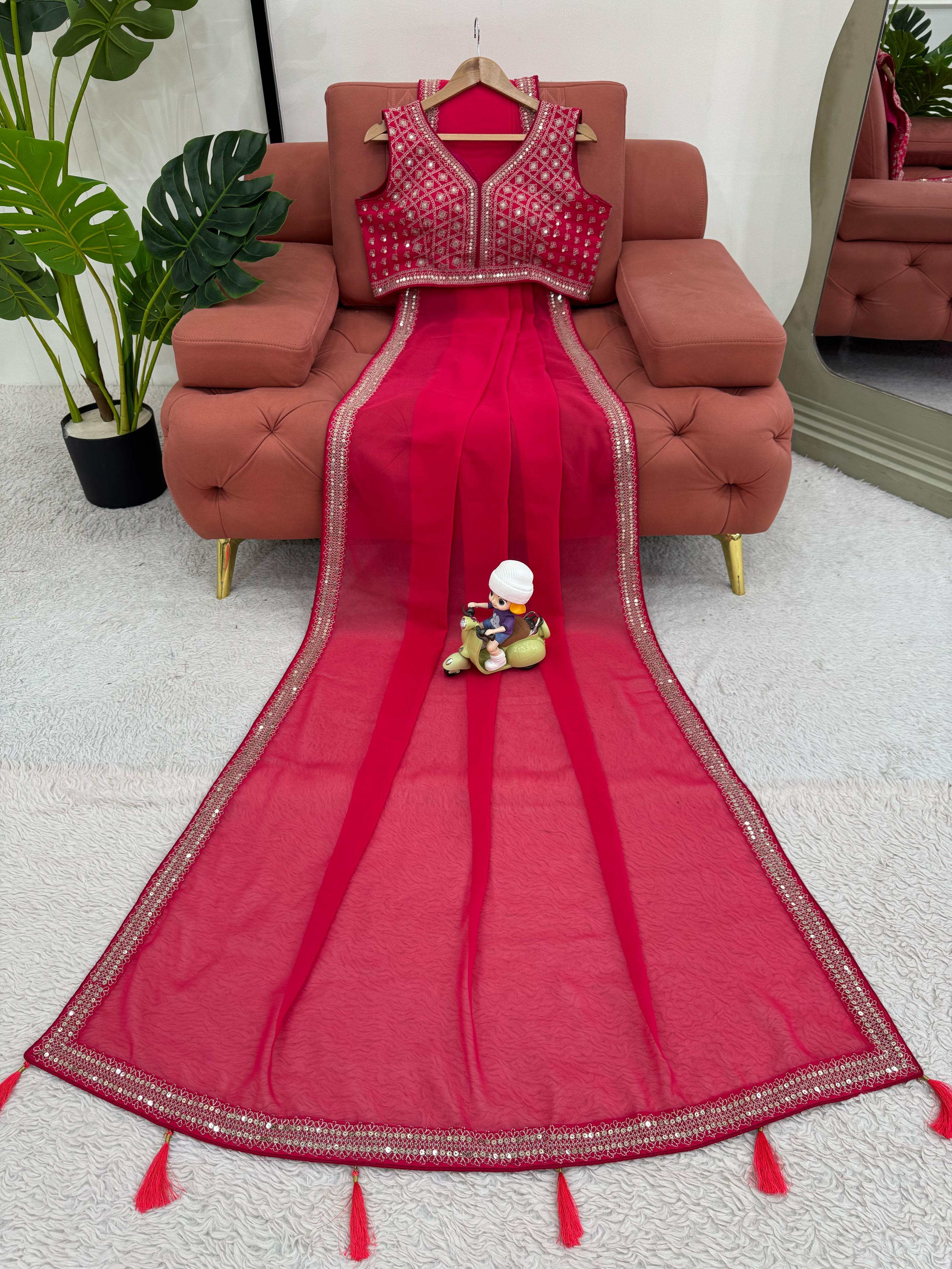 Delightful Red Color Georgette Saree