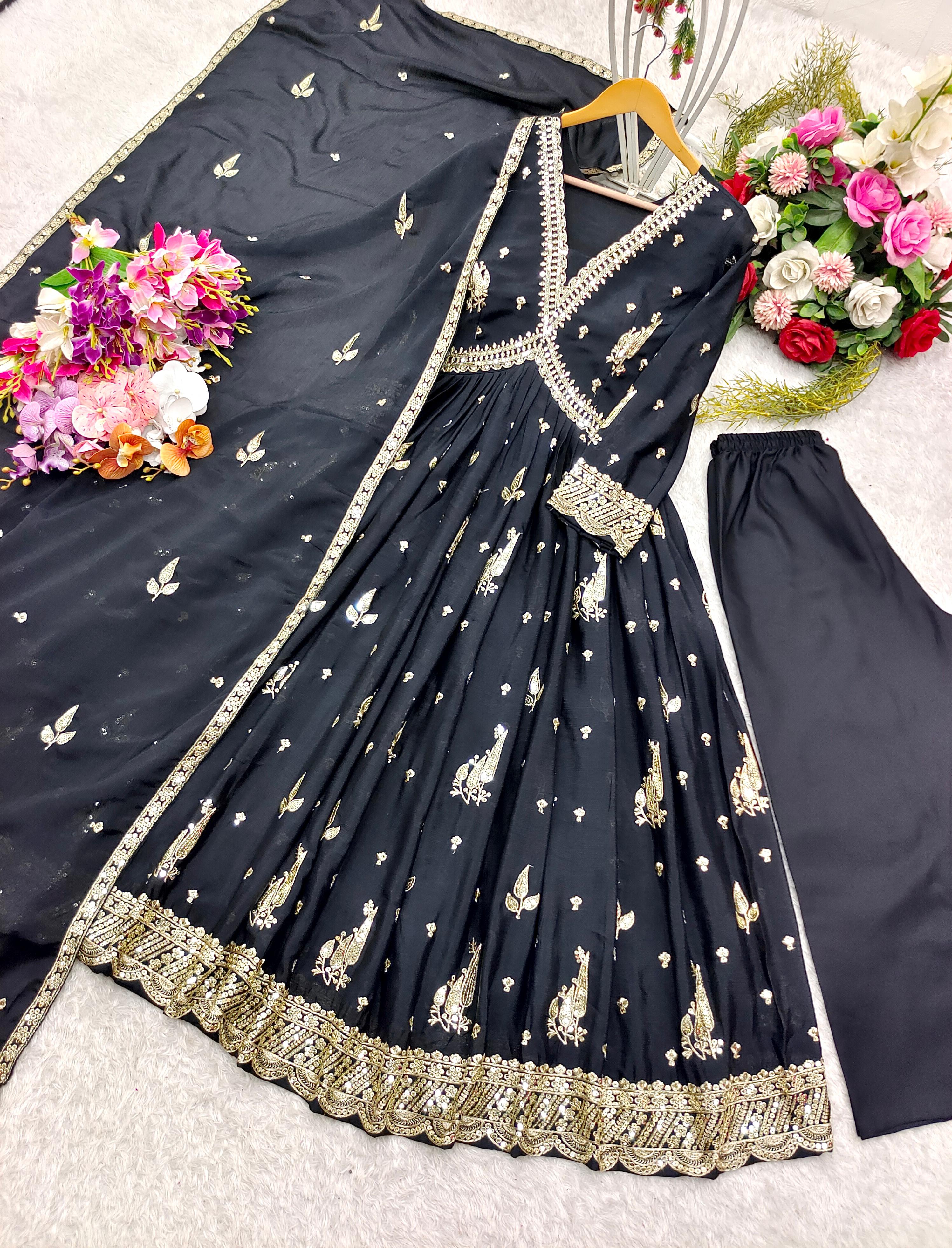 Marvelous Black Color Gown With Dupatta Set