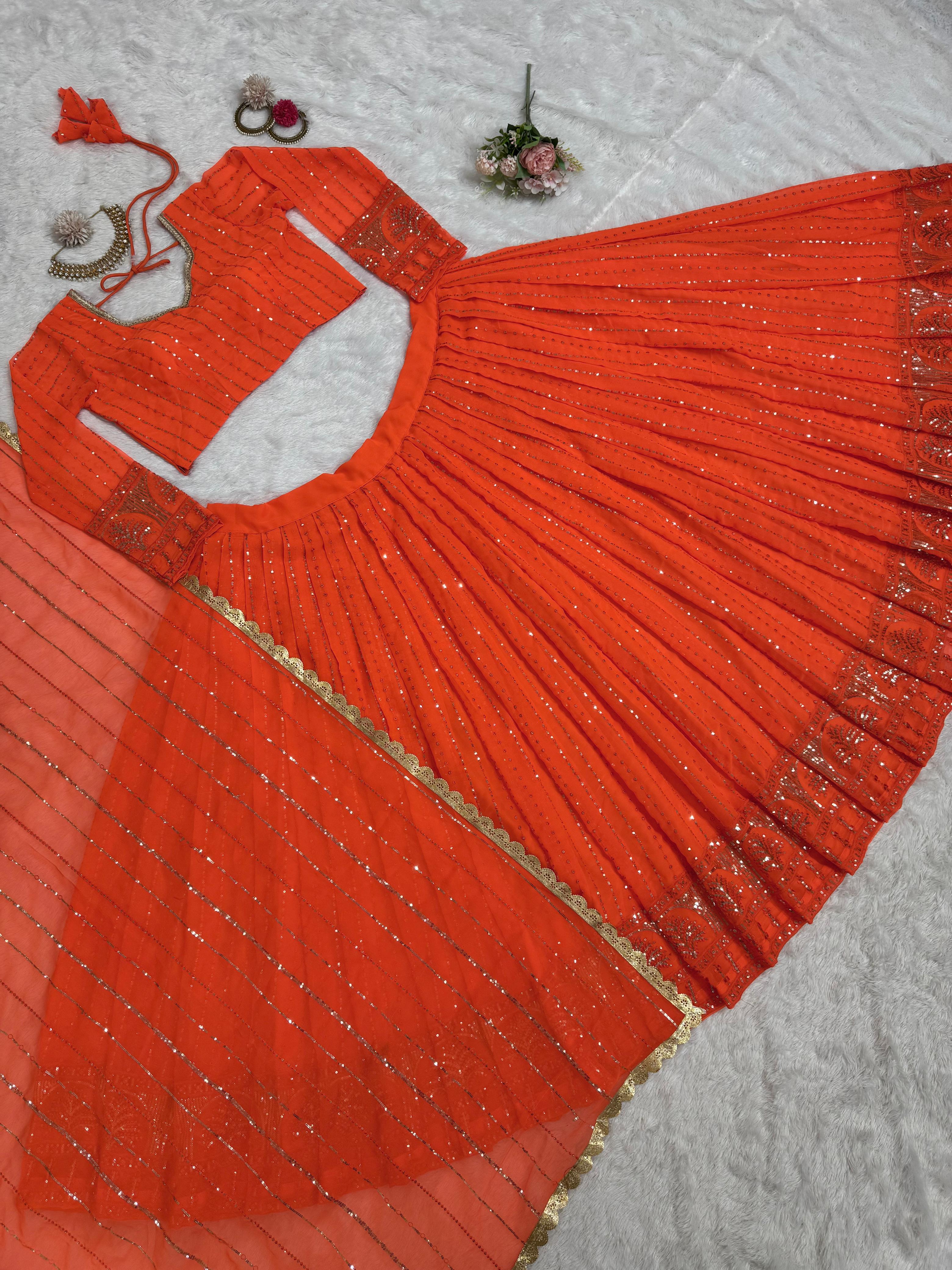 Look Designer Orange Color Lehenga Choli