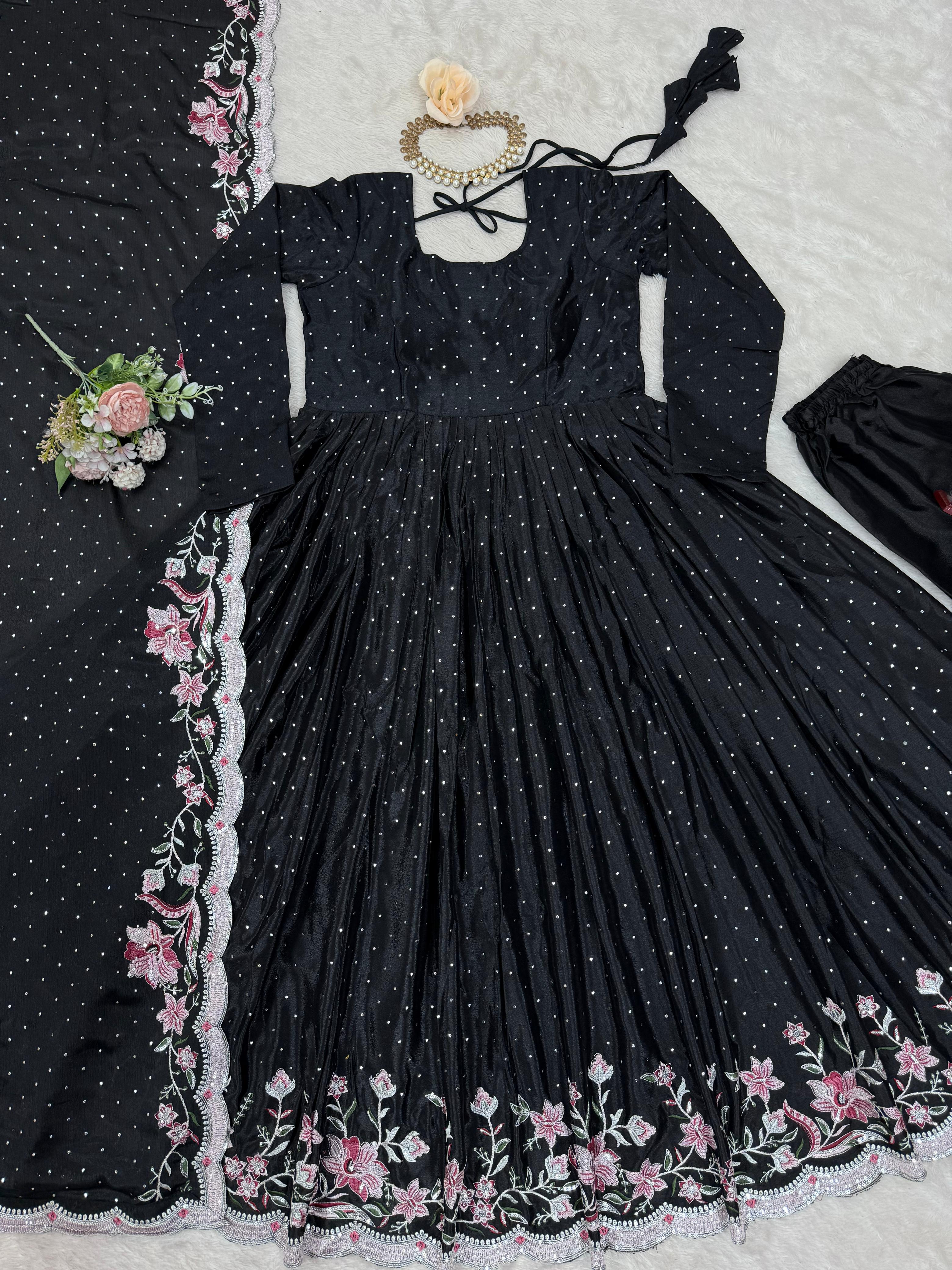 Designer Sequence Work Black Color Gown
