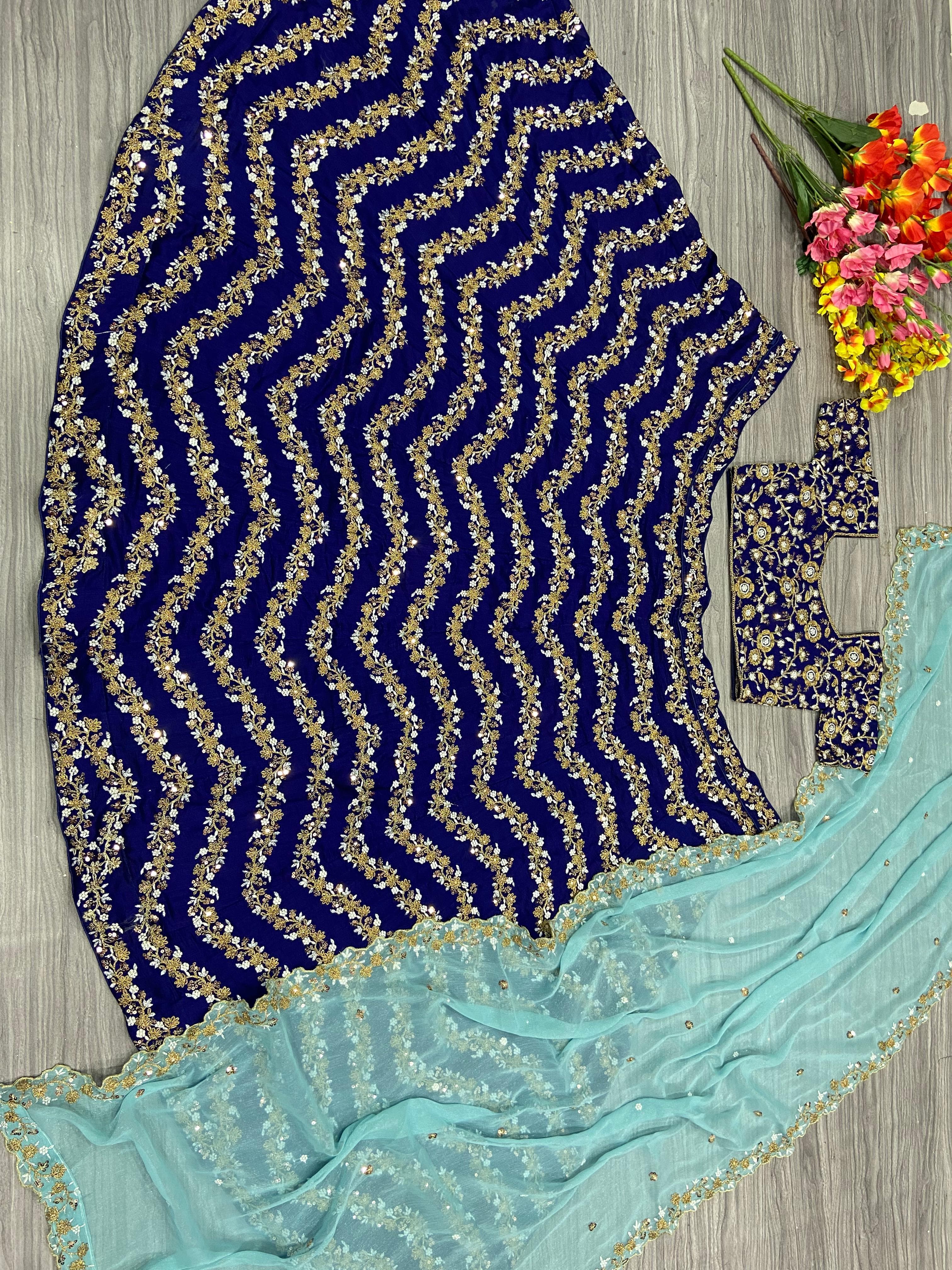 Glimmering Embroidery Work Blue Color Lehenga Choli