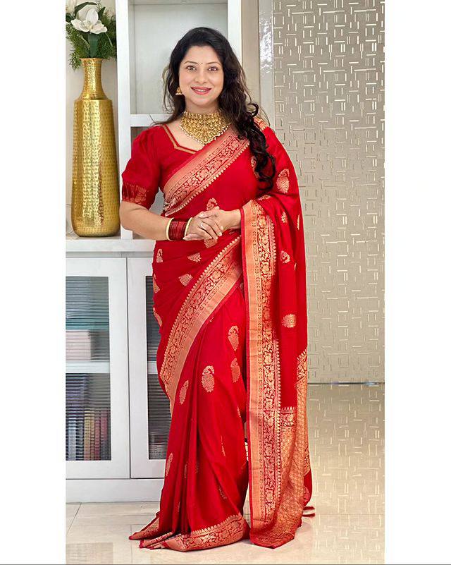 Glimmering Pure Silk Red Color Saree