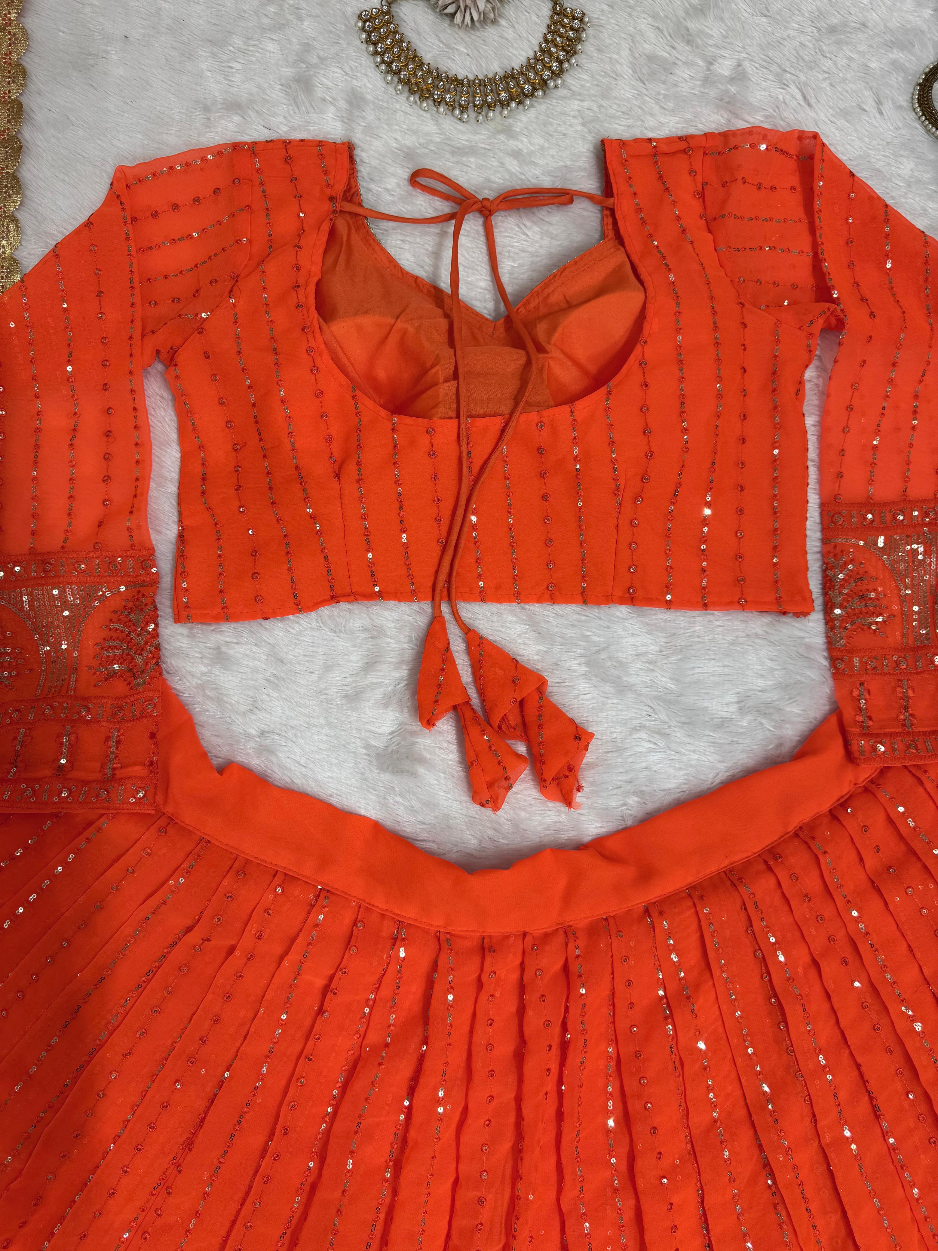 Look Designer Orange Color Lehenga Choli