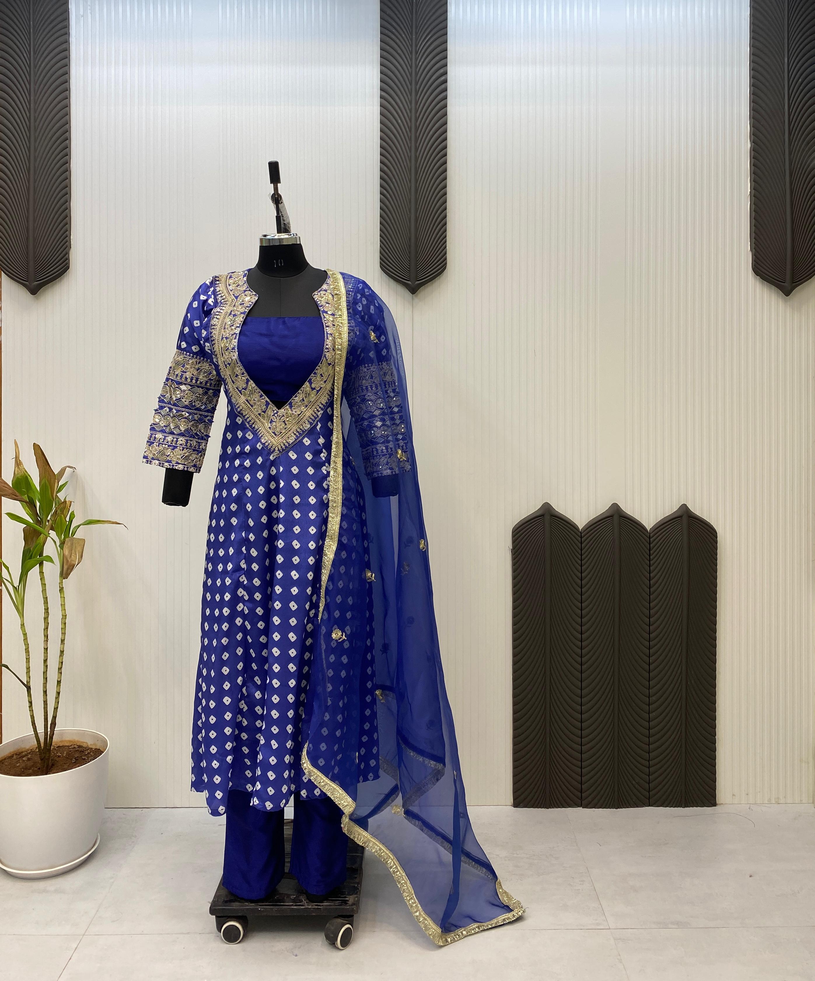 Blue Color Printed Peaceful Palazzo Suit