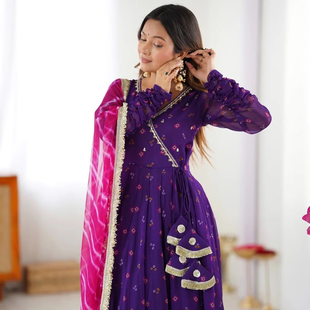 Admiring Blue Georgette Embroidery Work Gown