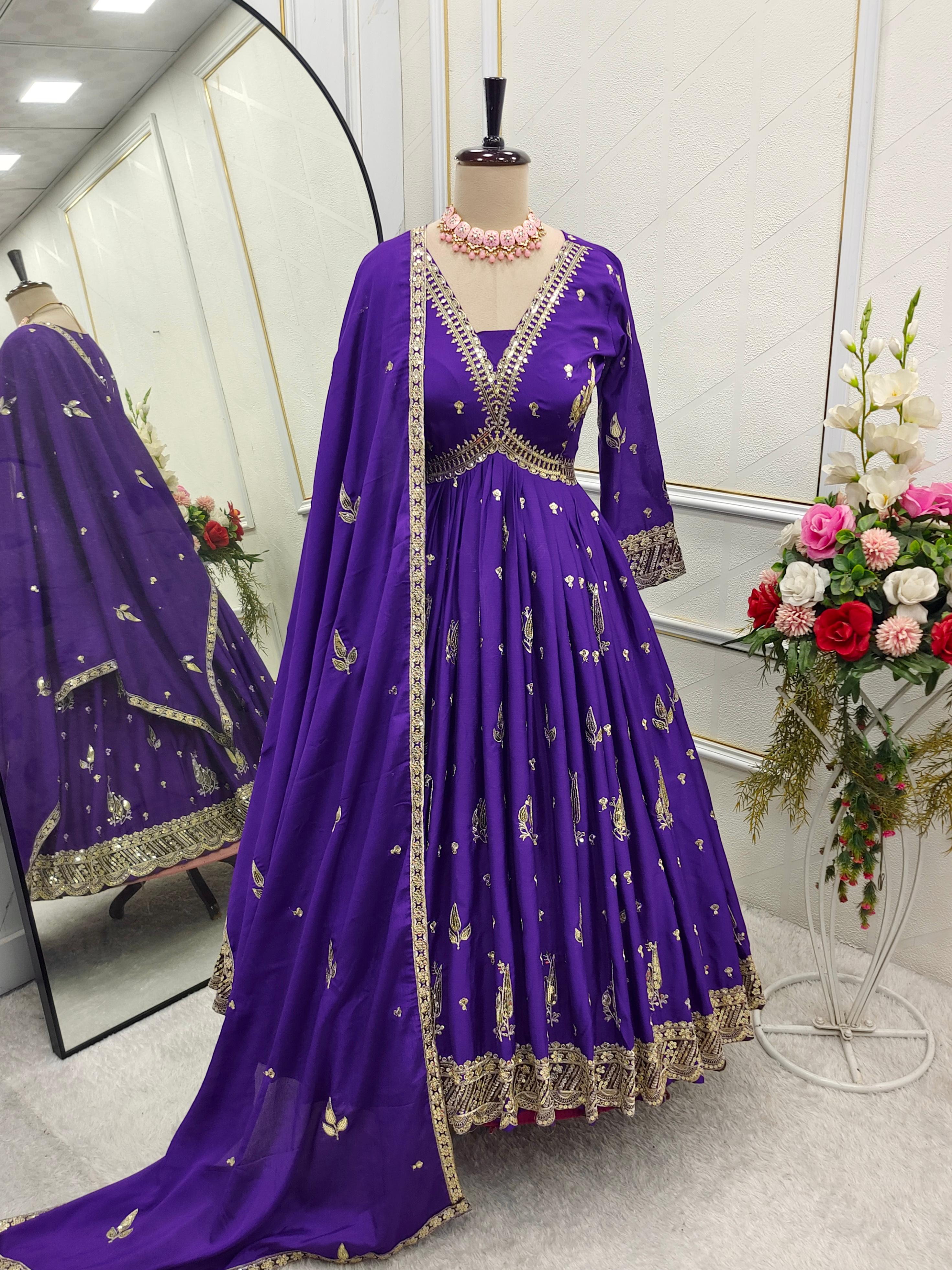 Marvelous Purple Color Gown With Dupatta Set