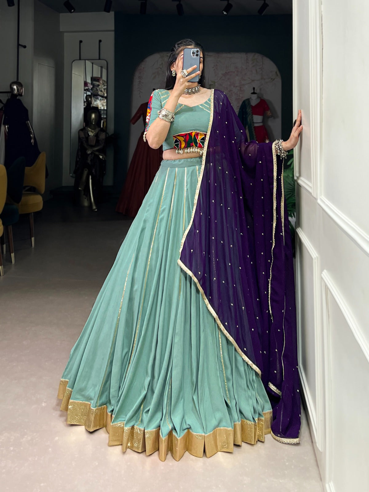 Rama Color Gotta Patti Touch Navratri Lehenga Choli Set