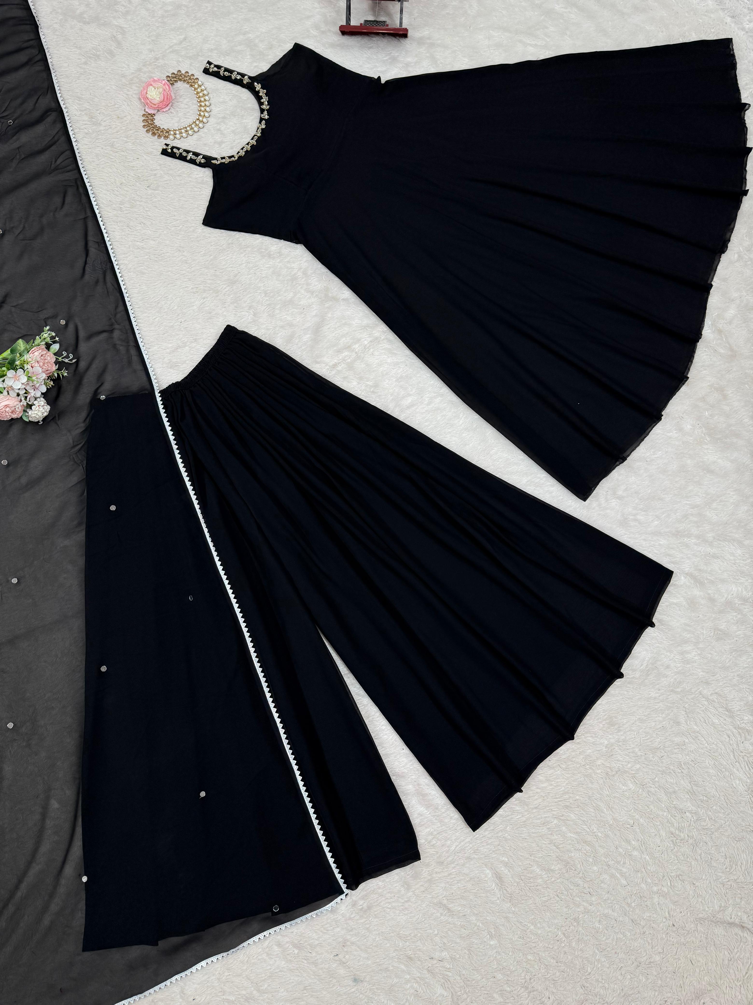 Black Color Georgette Awesome Top With Palazzo