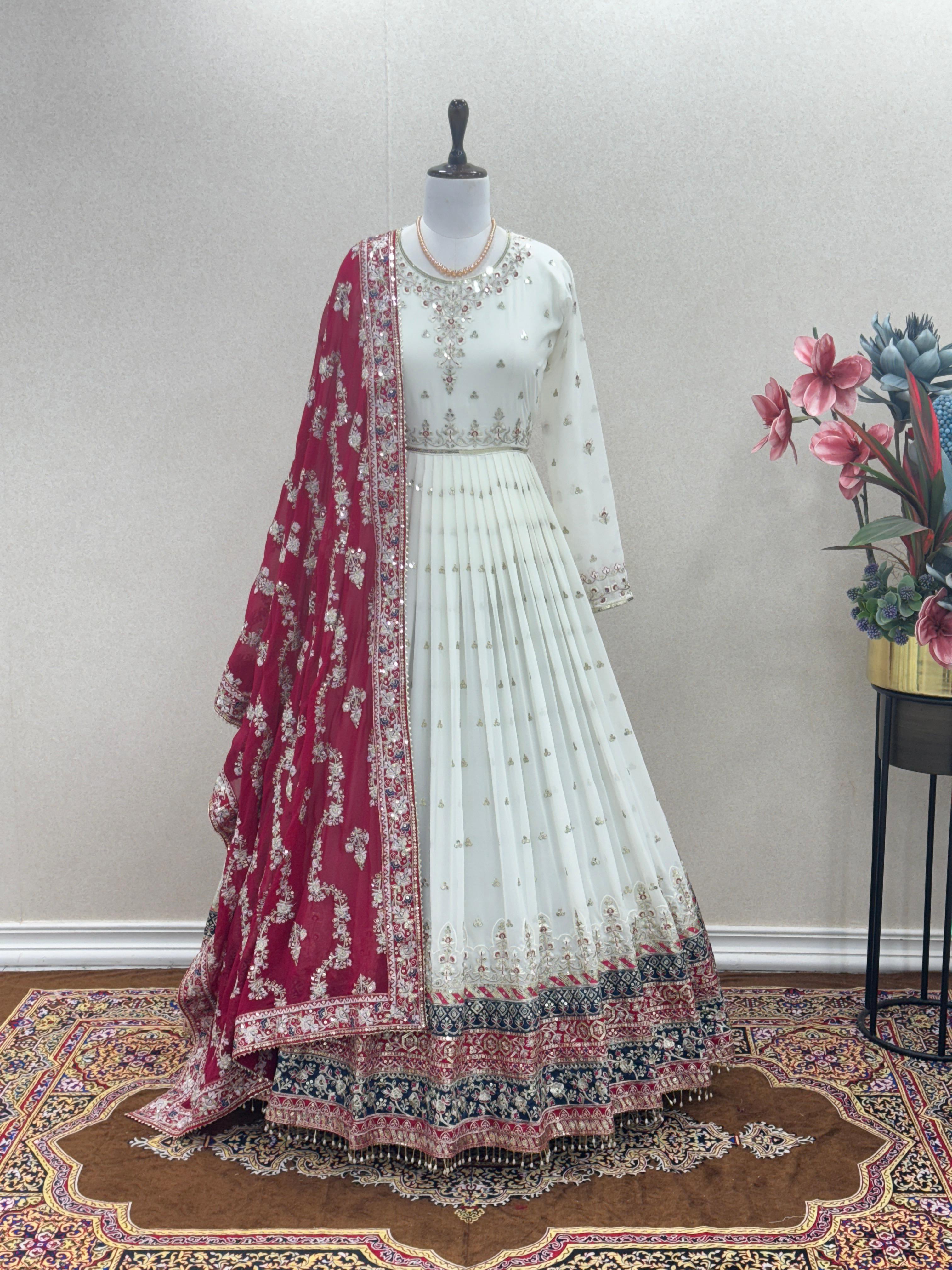 Wedding Wear Sequence Work White Color Gown