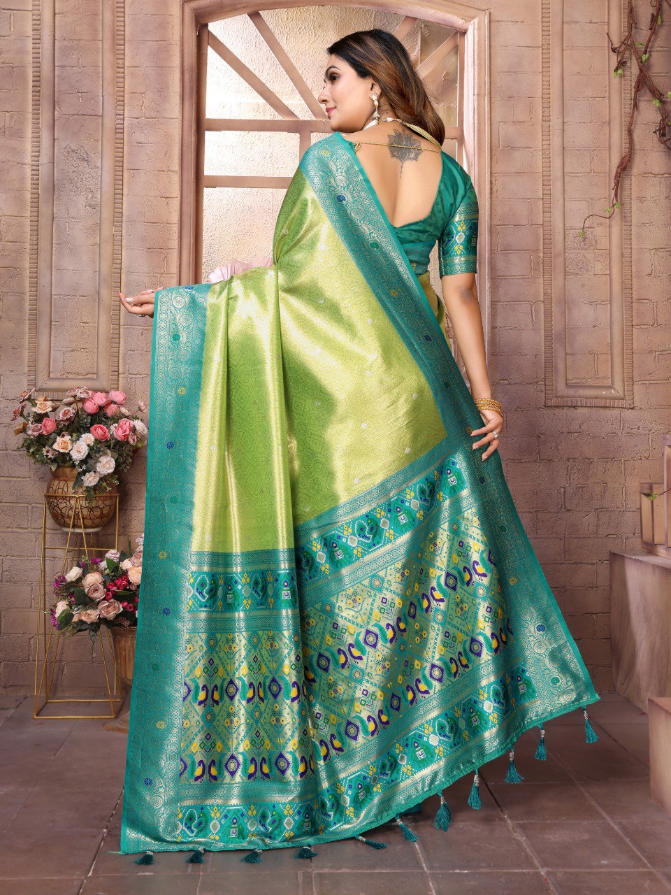 Graceful Banarasi Tissue Silk Green Colour Sarees