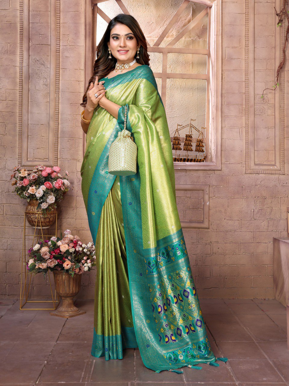 Graceful Banarasi Tissue Silk Green Colour Sarees