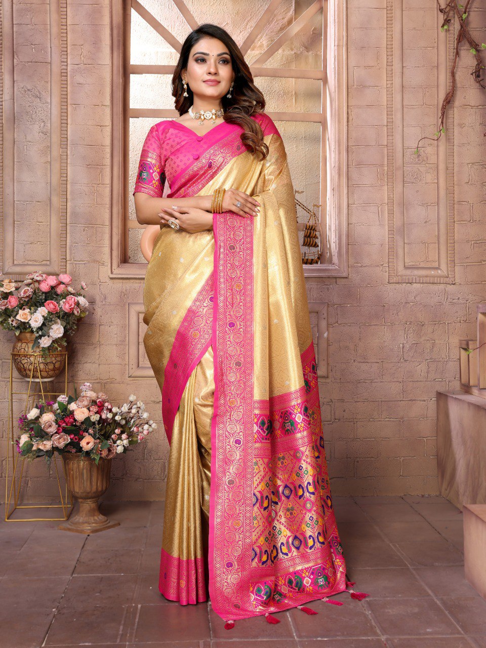 Graceful banarasi tissue silk Golden Colour sarees