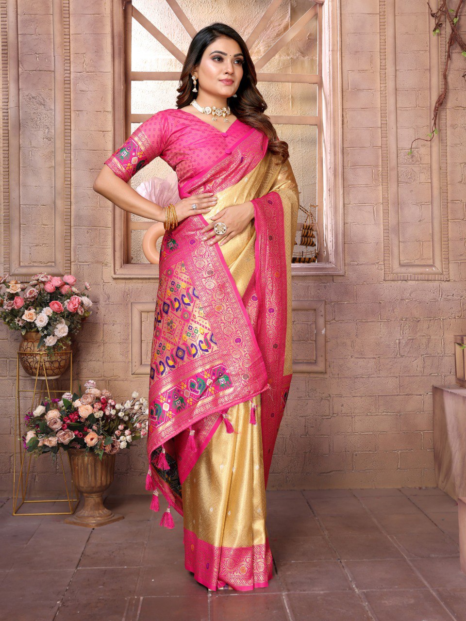 Graceful banarasi tissue silk Golden Colour sarees