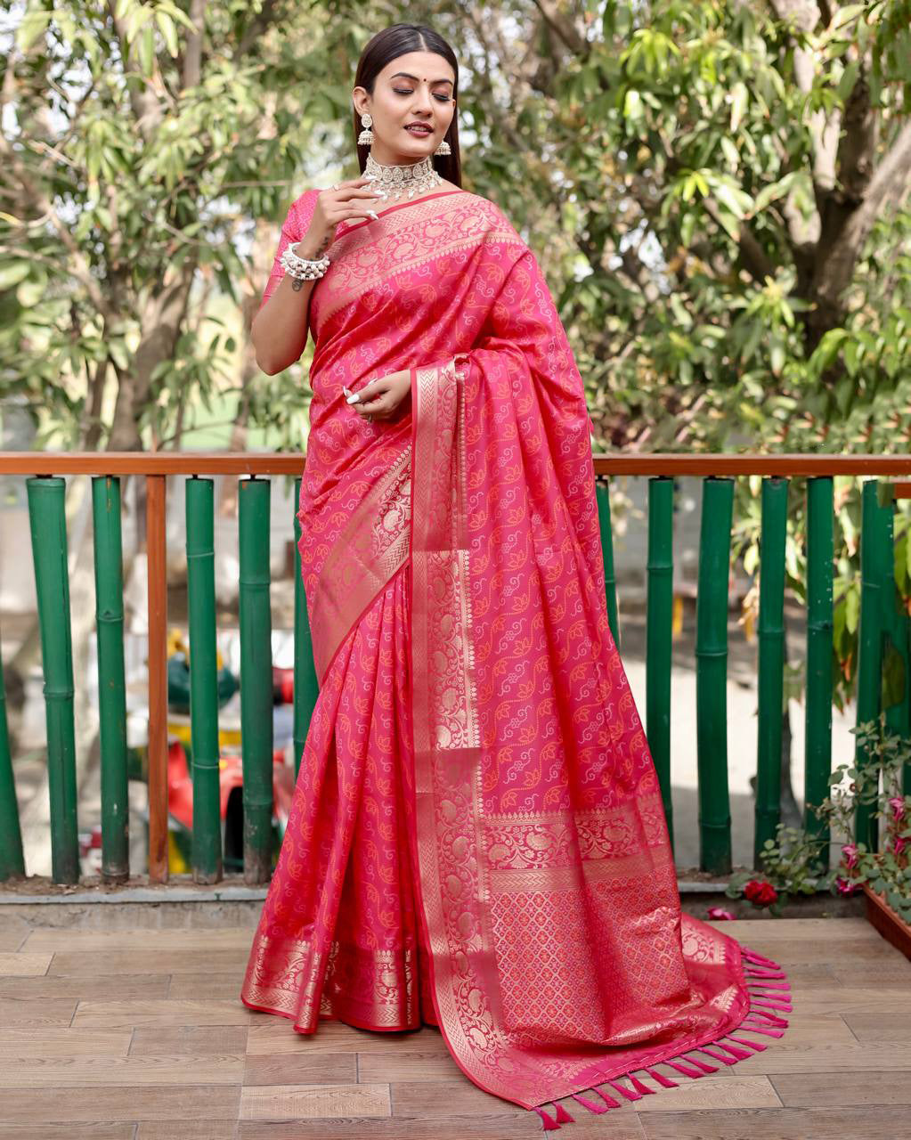 Pink Color Bandhani Design Patola Silk Saree